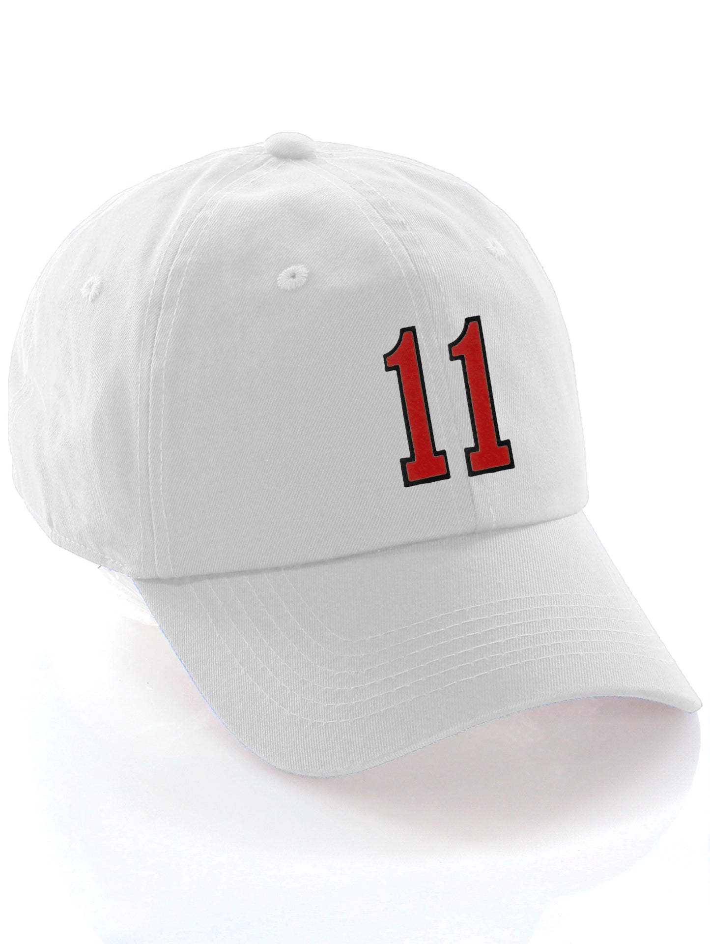 I&W Hatgear Customized Number Hat 00 to 99 Team Colors Baseball Cap, White Hat Black Red