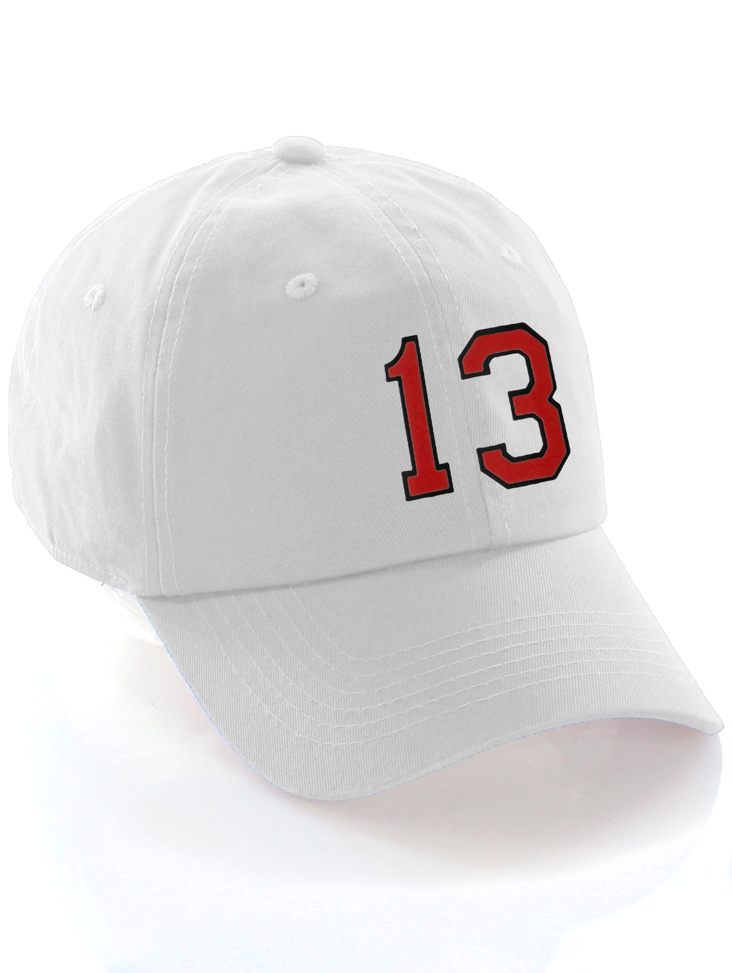 I&W Hatgear Customized Number Hat 00 to 99 Team Colors Baseball Cap, White Hat Black Red