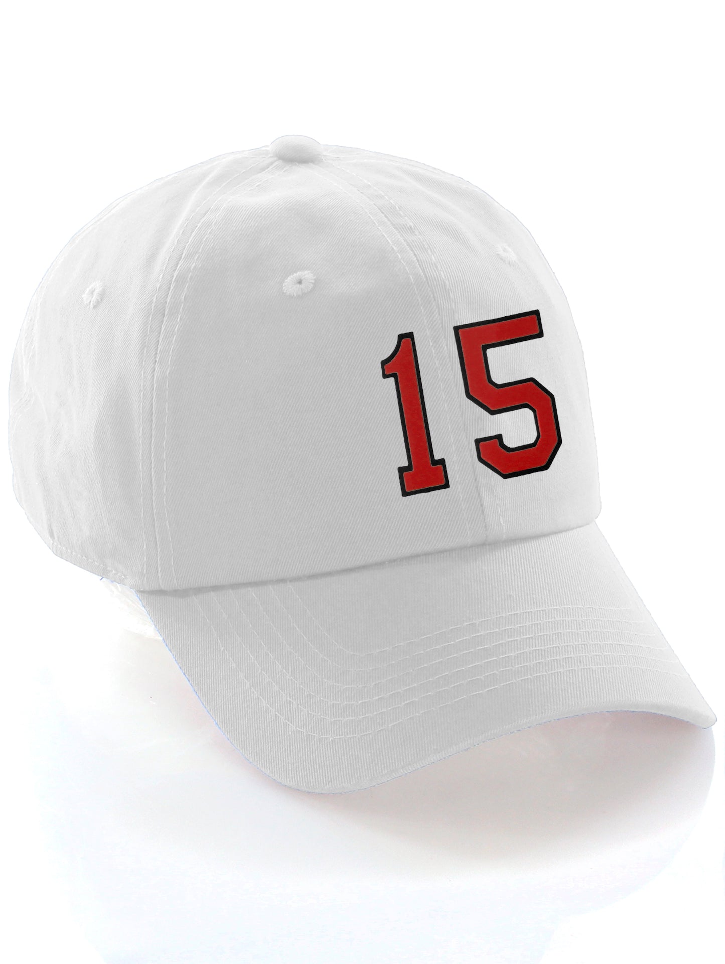 I&W Hatgear Customized Number Hat 00 to 99 Team Colors Baseball Cap, White Hat Black Red