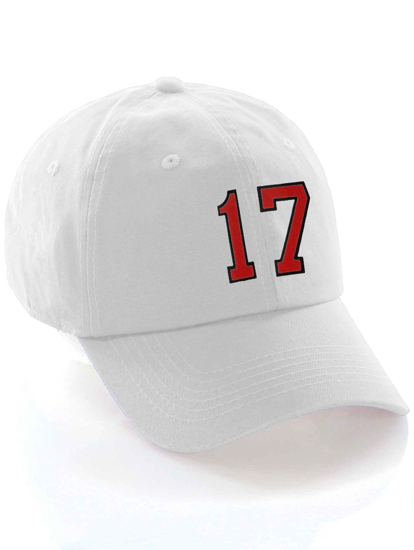I&W Hatgear Customized Number Hat 00 to 99 Team Colors Baseball Cap, White Hat Black Red