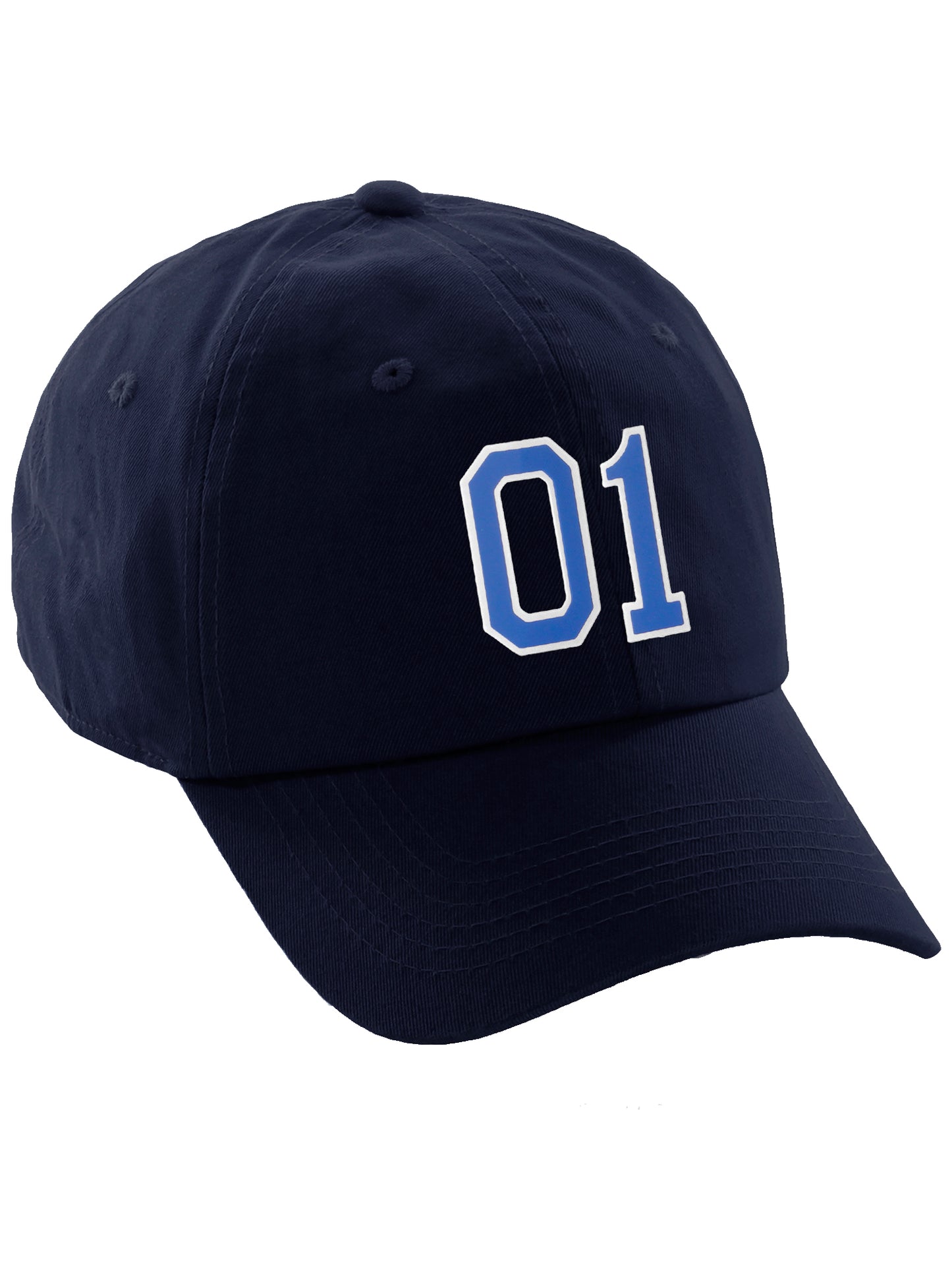 I&W Hatgear Customized Number Hat 00 to 99 Team Colors Baseball Cap, Navy Hat White Blue