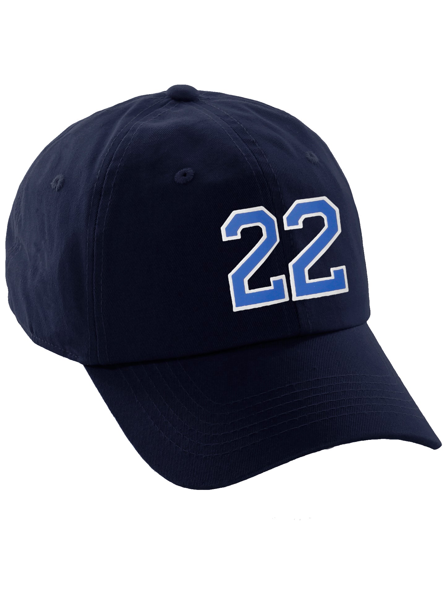 I&W Hatgear Customized Number Hat 00 to 99 Team Colors Baseball Cap, Navy Hat White Blue