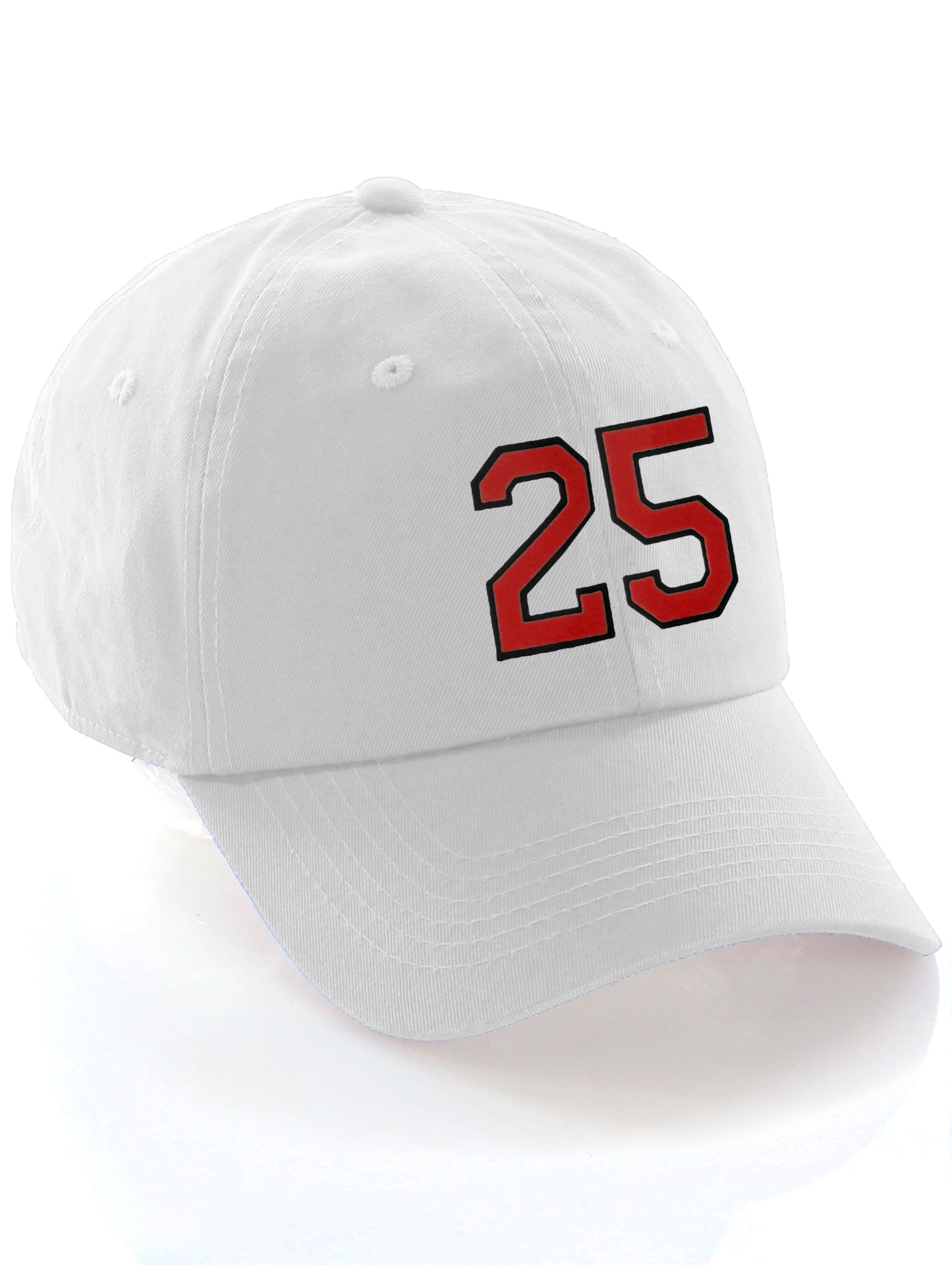 I&W Hatgear Customized Number Hat 00 to 99 Team Colors Baseball Cap, White Hat Black Red