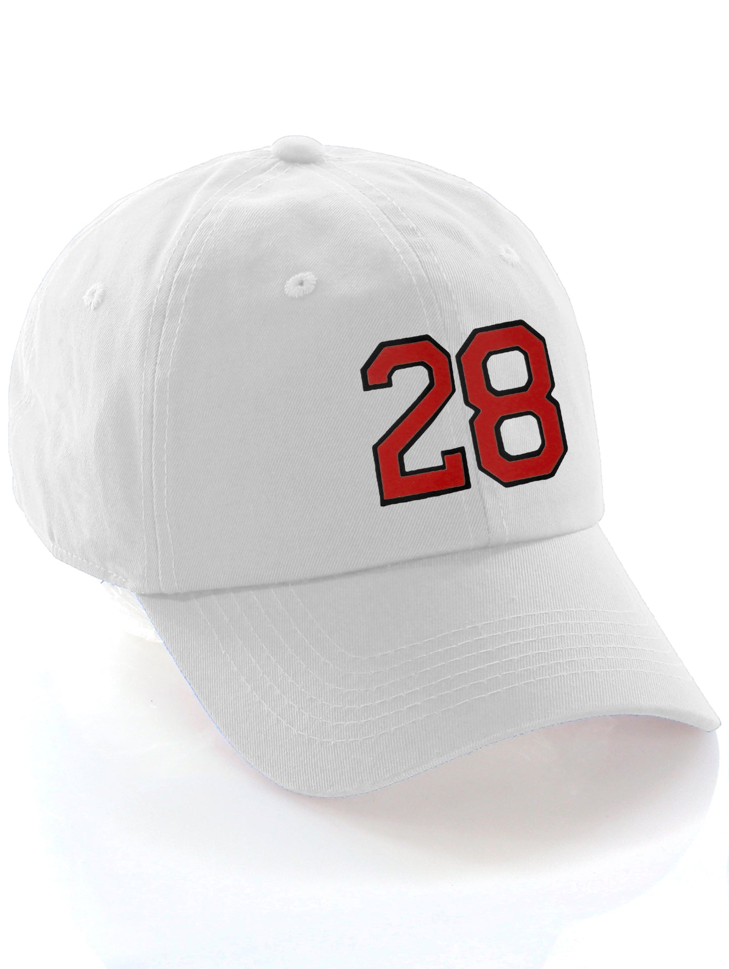 I&W Hatgear Customized Number Hat 00 to 99 Team Colors Baseball Cap, White Hat Black Red