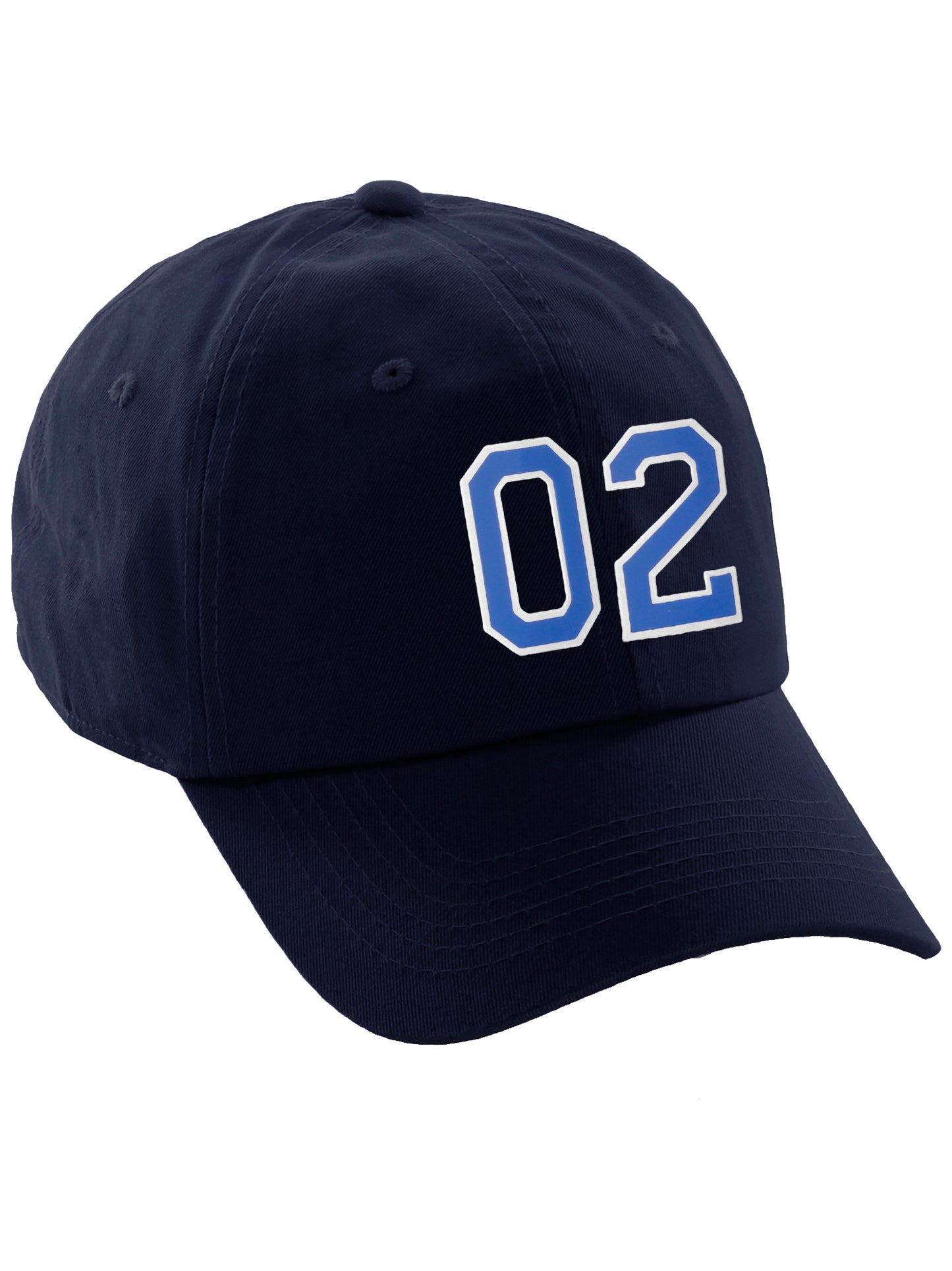 I&W Hatgear Customized Number Hat 00 to 99 Team Colors Baseball Cap, Navy Hat White Blue