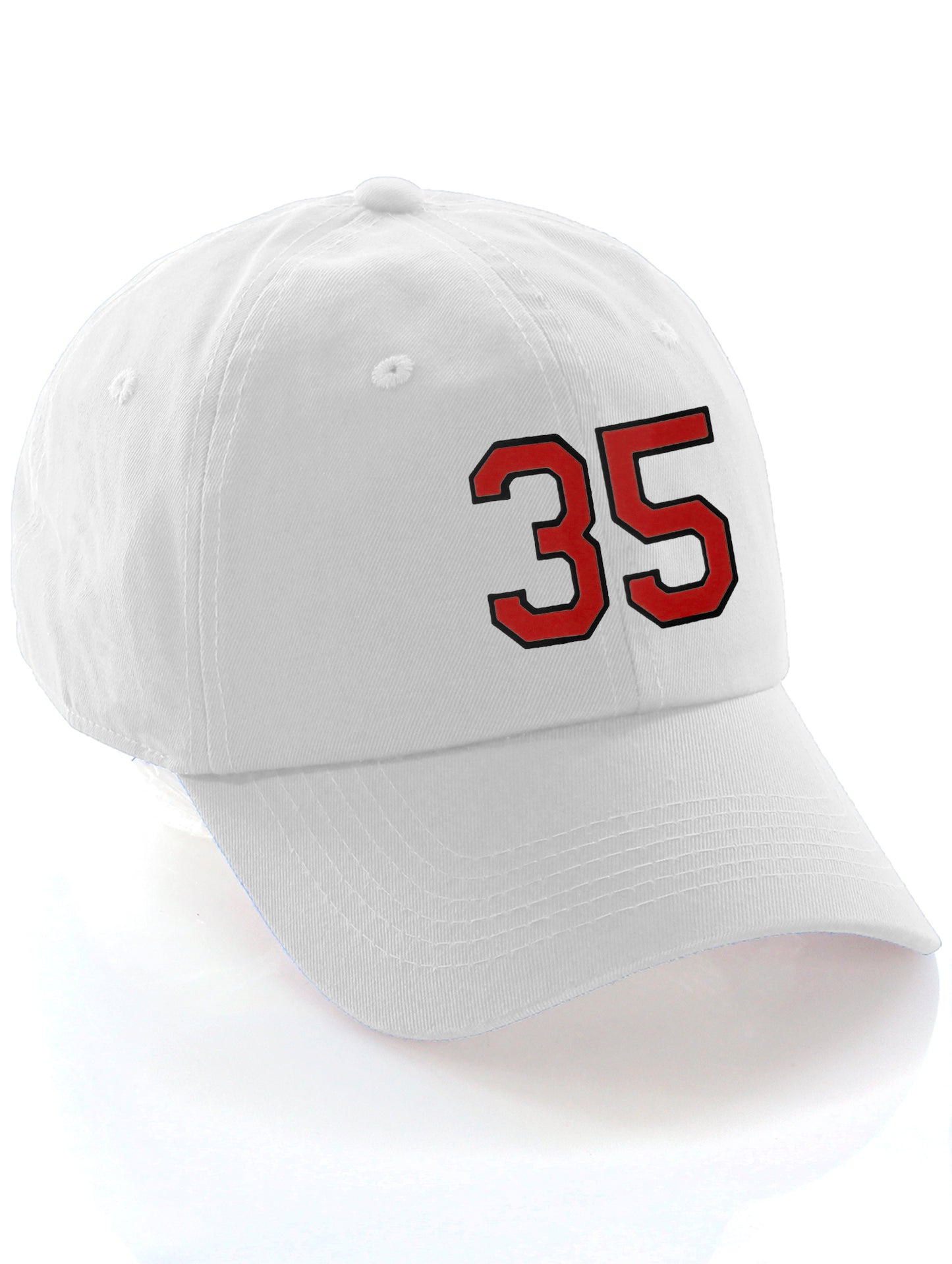 I&W Hatgear Customized Number Hat 00 to 99 Team Colors Baseball Cap, White Hat Black Red