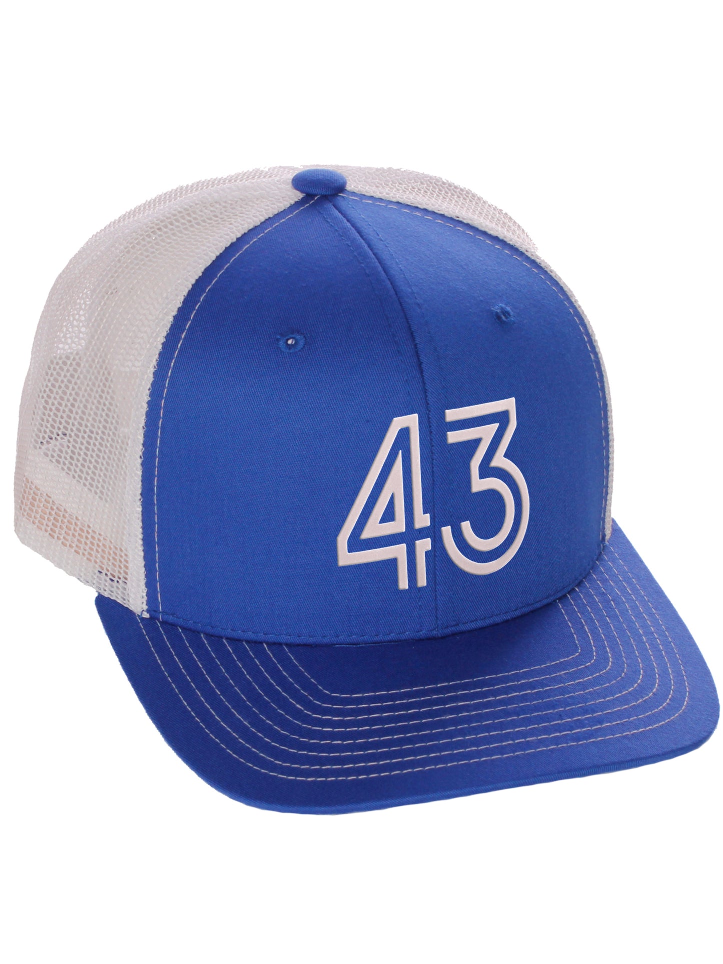 Daxton Team Numbers Structured Trucker Mesh Hat Mid Profile Cap, Royal White