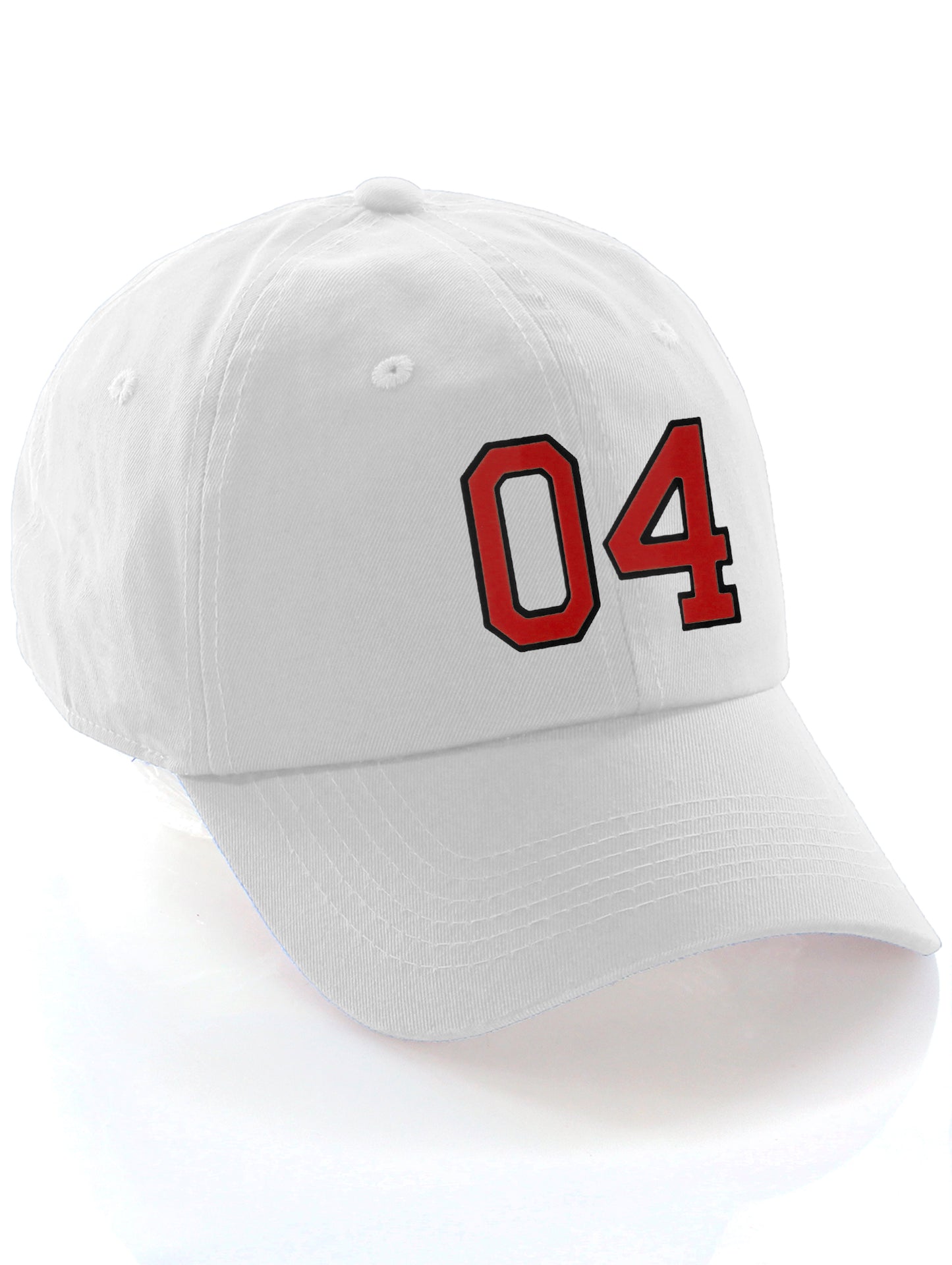 I&W Hatgear Customized Number Hat 00 to 99 Team Colors Baseball Cap, White Hat Black Red