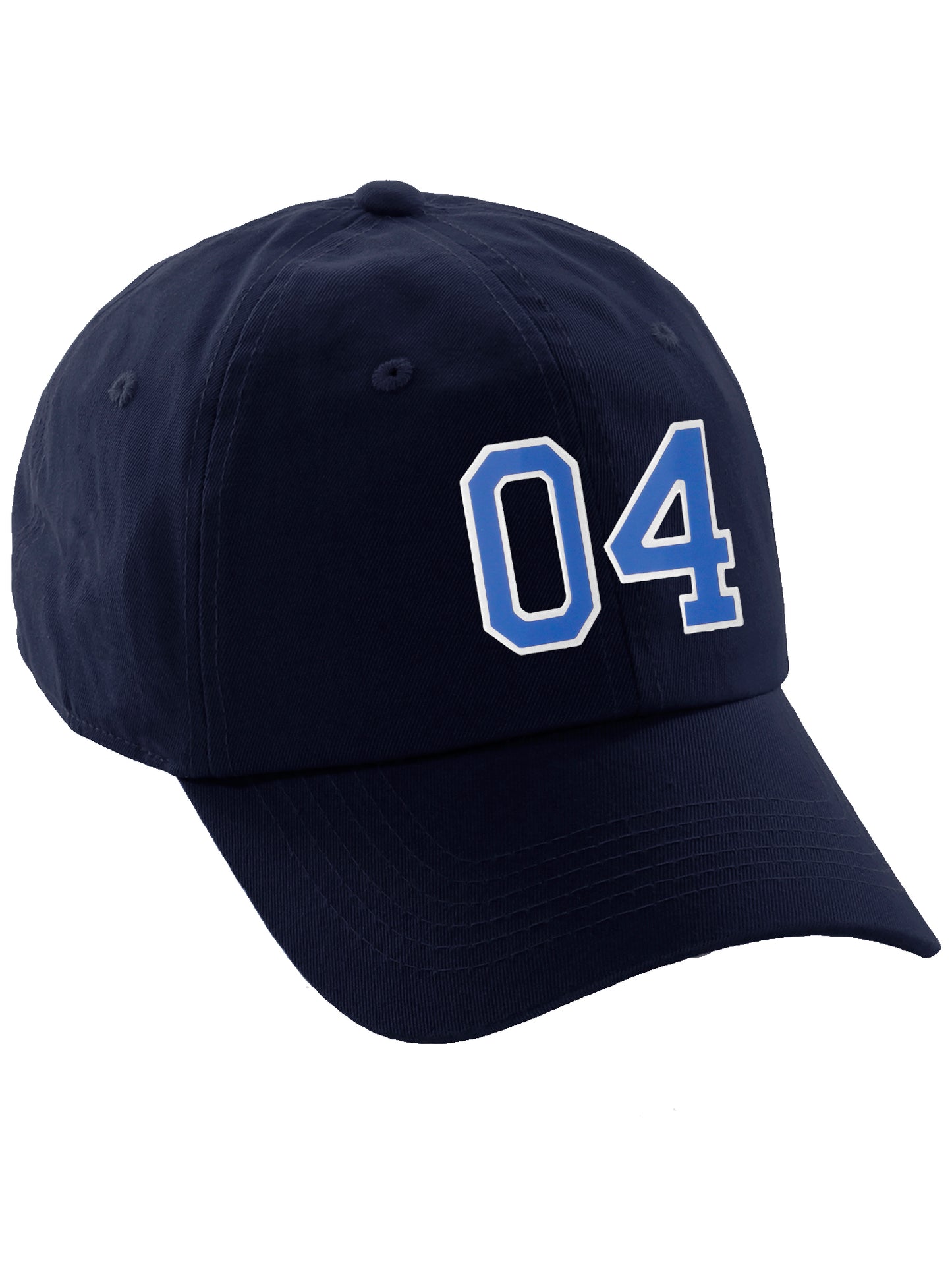 I&W Hatgear Customized Number Hat 00 to 99 Team Colors Baseball Cap, Navy Hat White Blue
