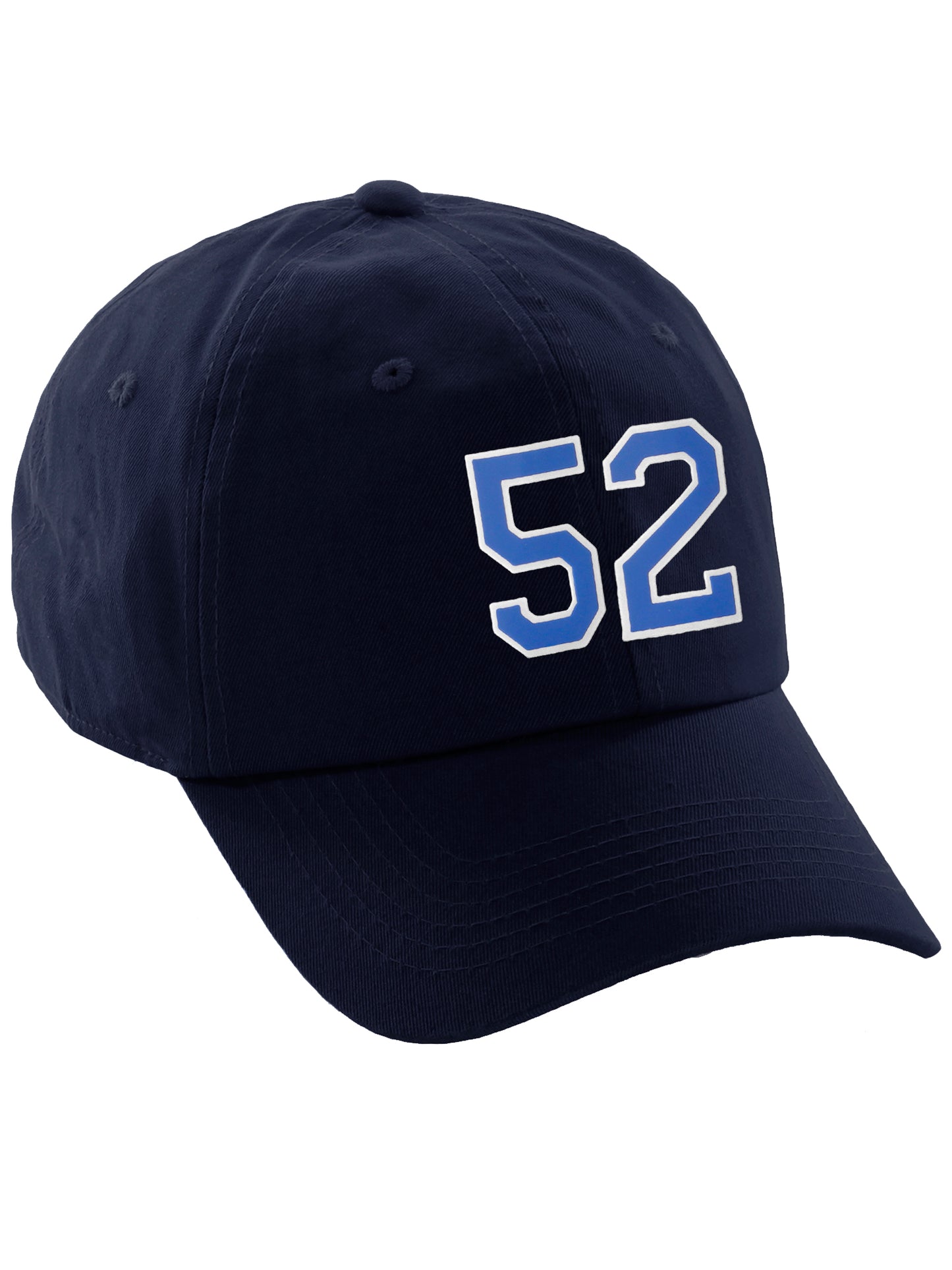 I&W Hatgear Customized Number Hat 00 to 99 Team Colors Baseball Cap, Navy Hat White Blue