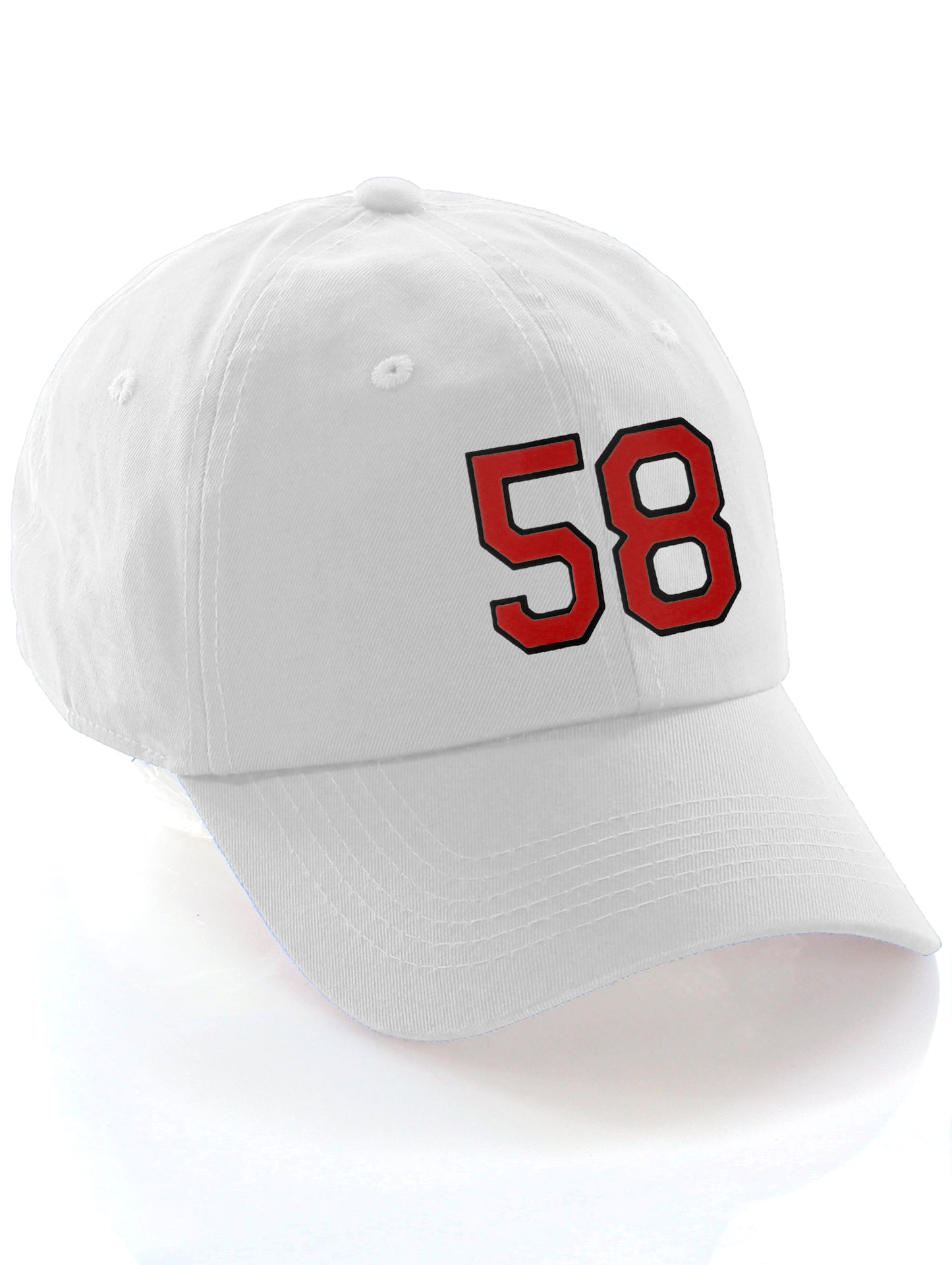 I&W Hatgear Customized Number Hat 00 to 99 Team Colors Baseball Cap, White Hat Black Red