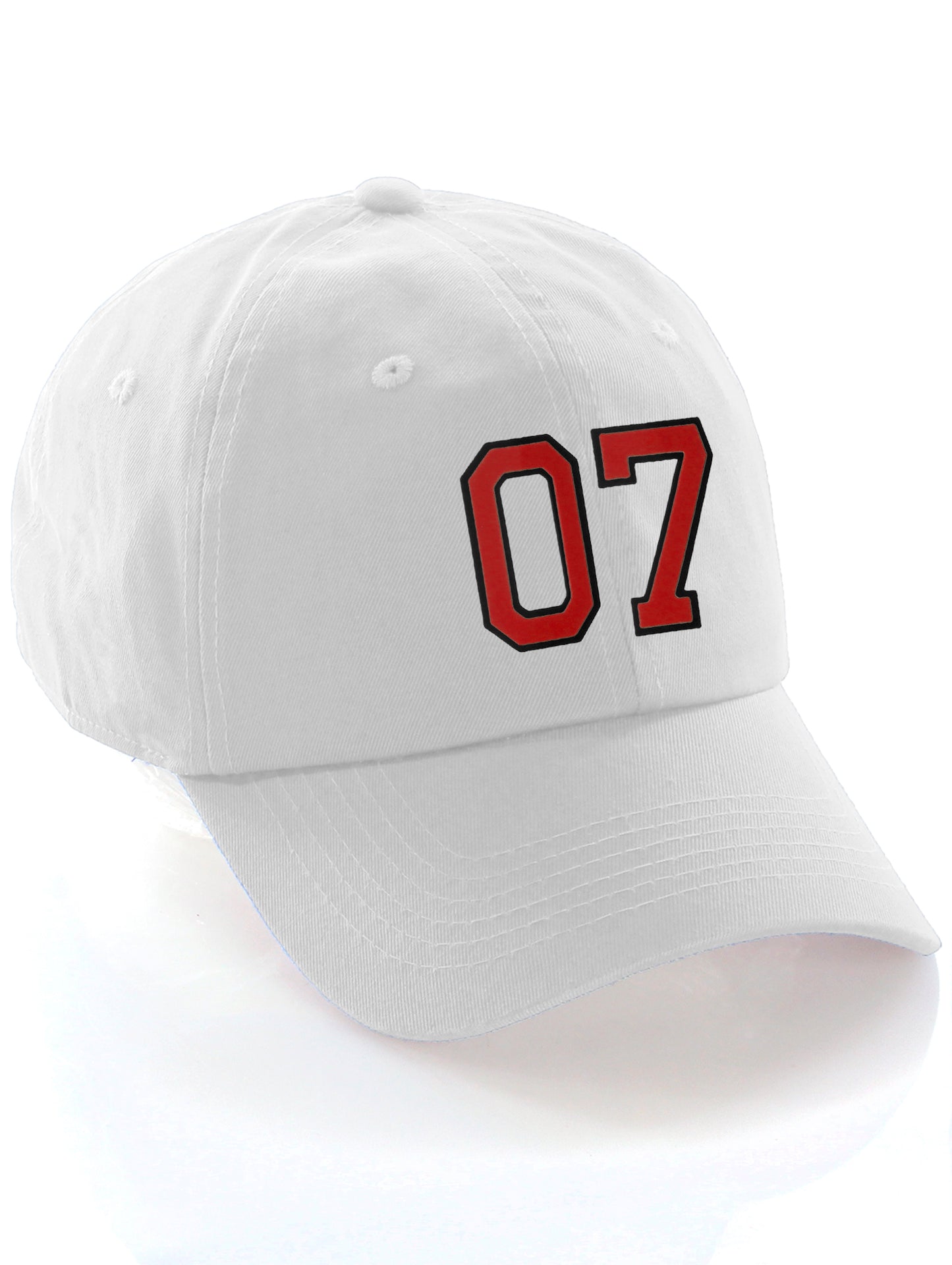 I&W Hatgear Customized Number Hat 00 to 99 Team Colors Baseball Cap, White Hat Black Red