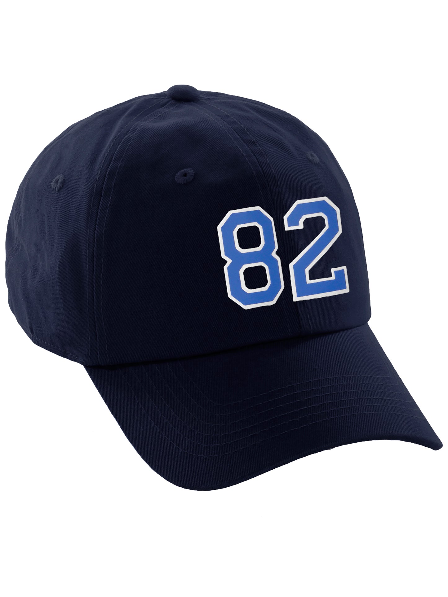 I&W Hatgear Customized Number Hat 00 to 99 Team Colors Baseball Cap, Navy Hat White Blue