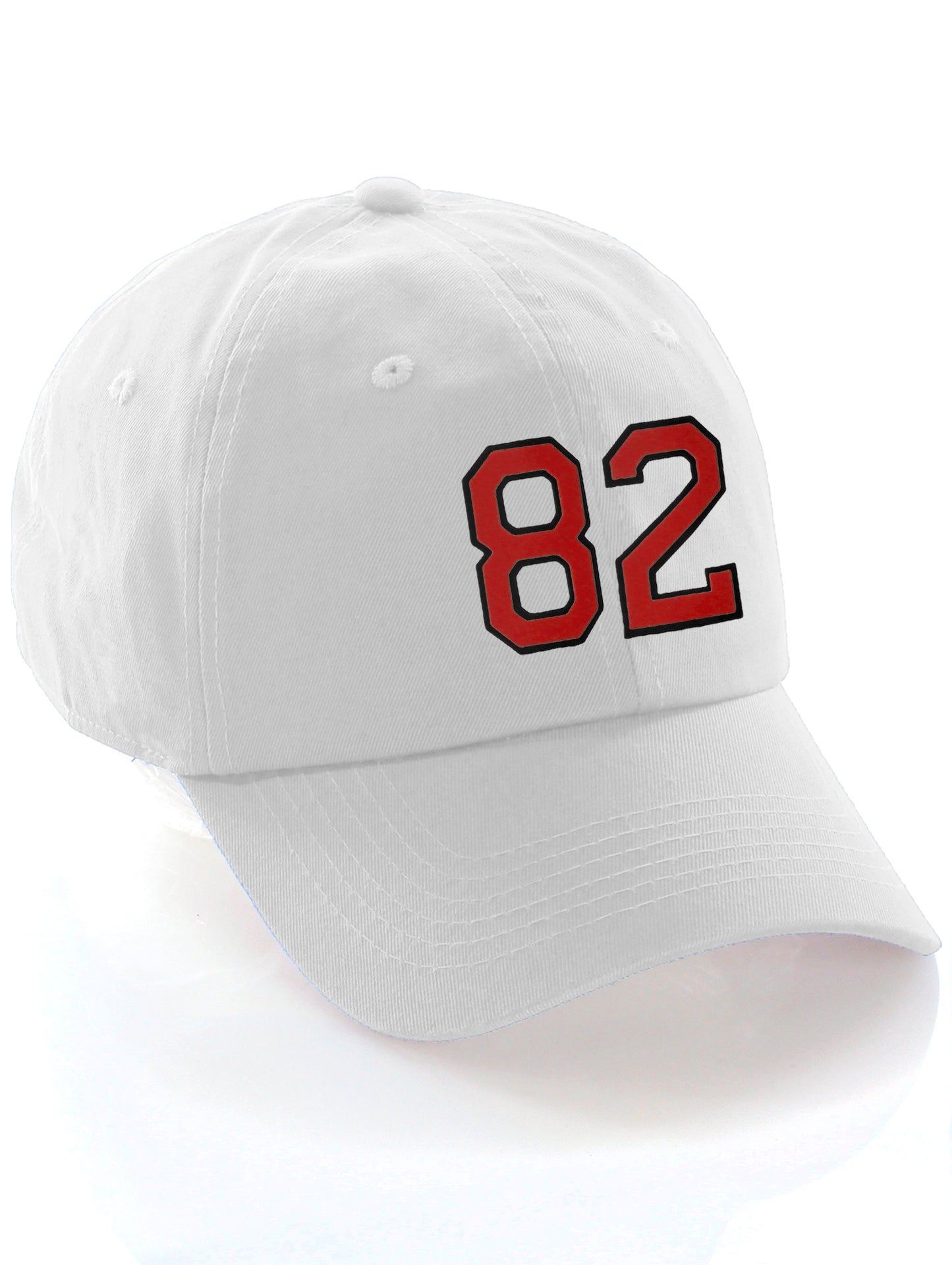 I&W Hatgear Customized Number Hat 00 to 99 Team Colors Baseball Cap, White Hat Black Red