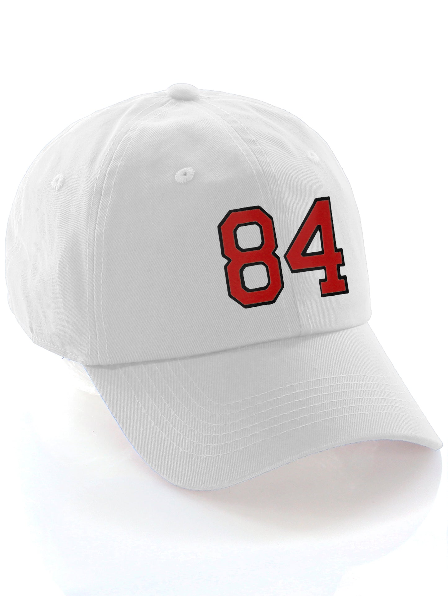 I&W Hatgear Customized Number Hat 00 to 99 Team Colors Baseball Cap, White Hat Black Red