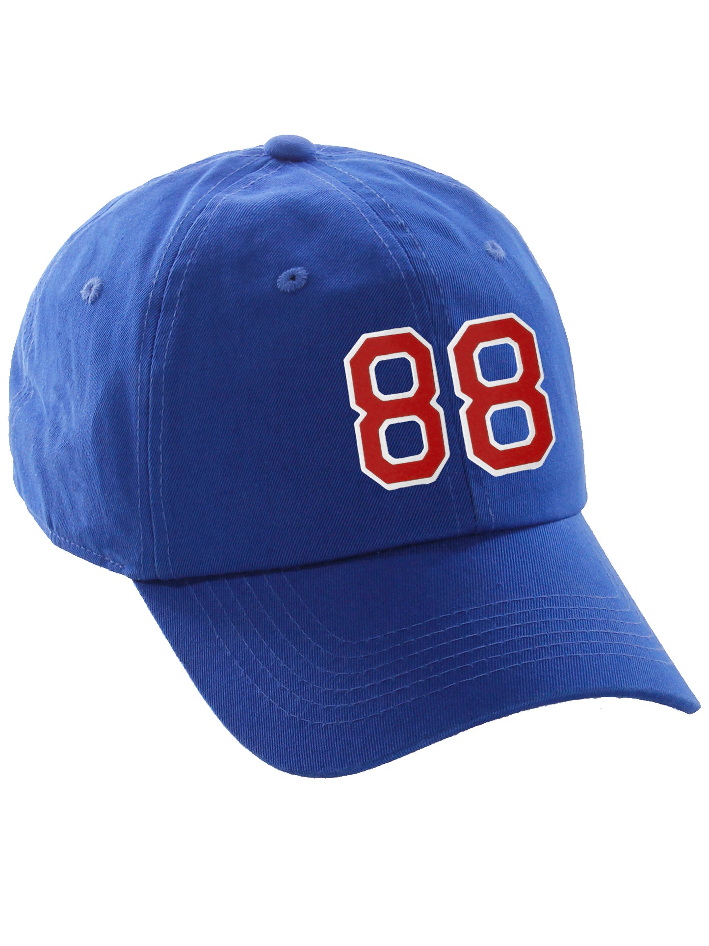 I&W Hatgear Customized Nunber Hat 00 to 99 Team Colors Baseball Cap, Blue Hat White Red