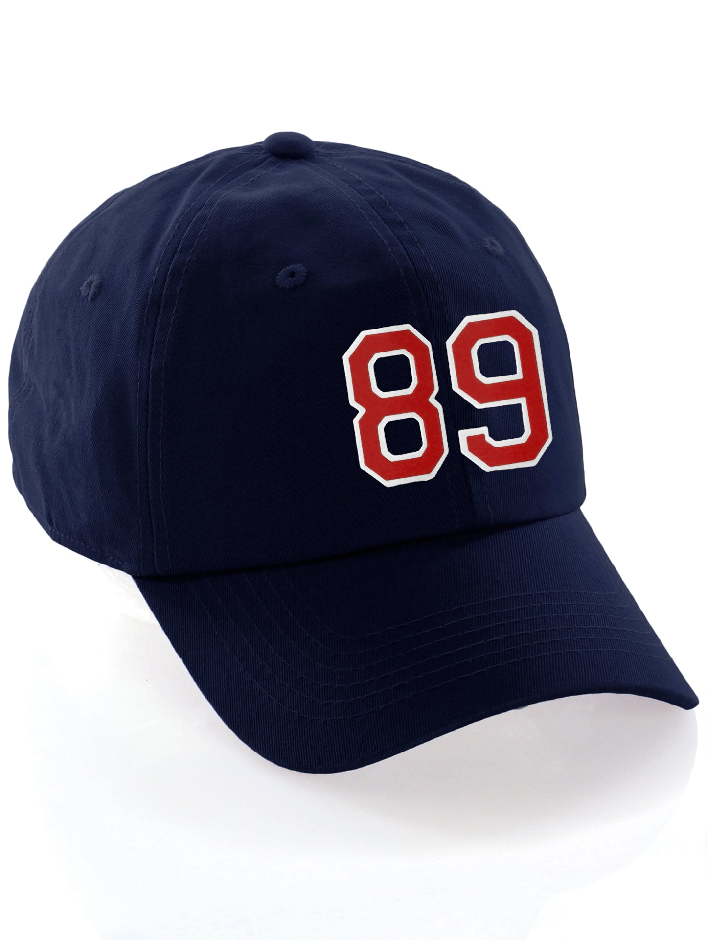 I&W Hatgear Customized Number Hat 00 to 99 Team Colors Baseball Cap, Navy Hat White Red
