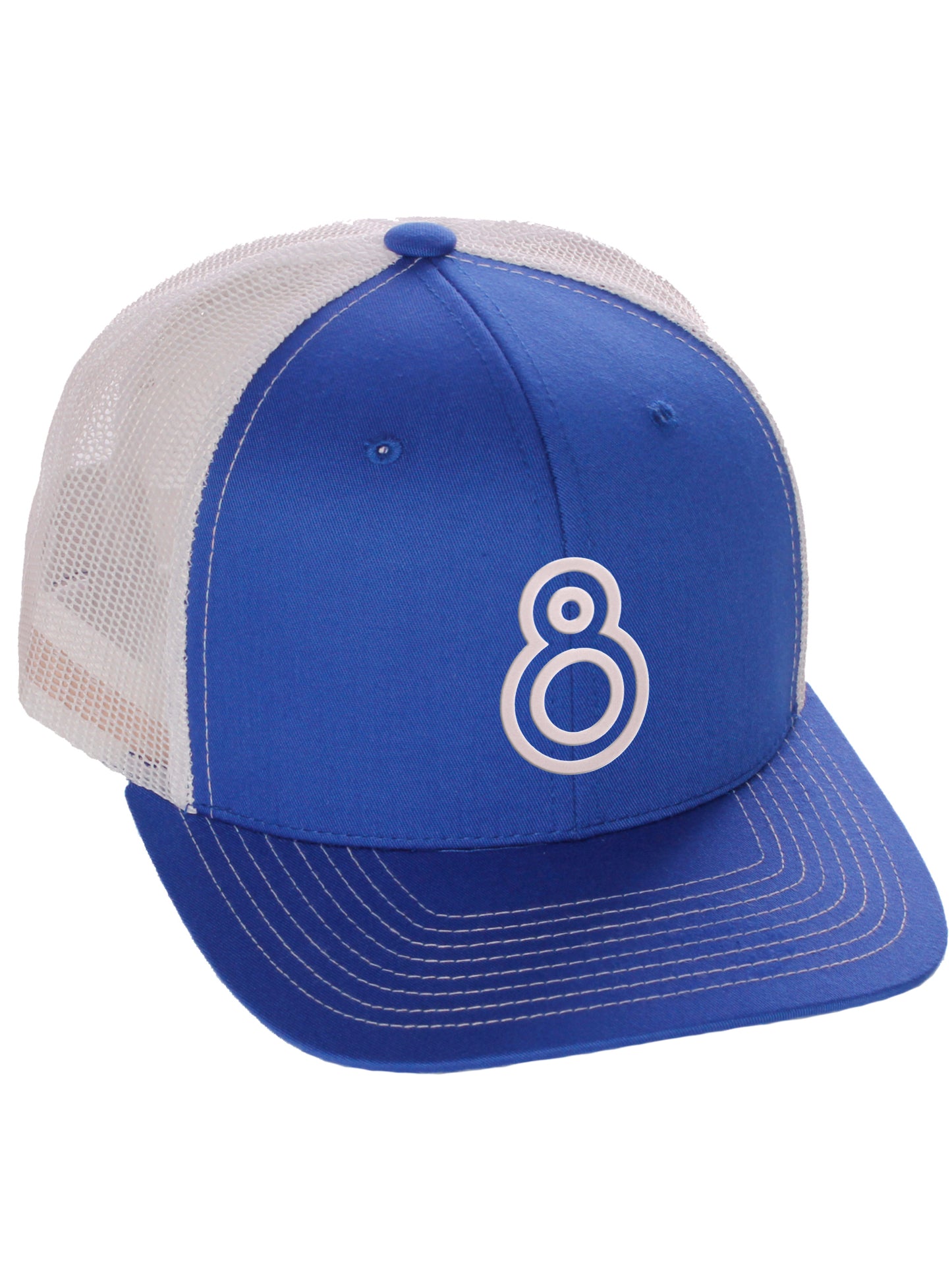 Daxton Team Numbers Structured Trucker Mesh Hat Mid Profile Cap, Royal White