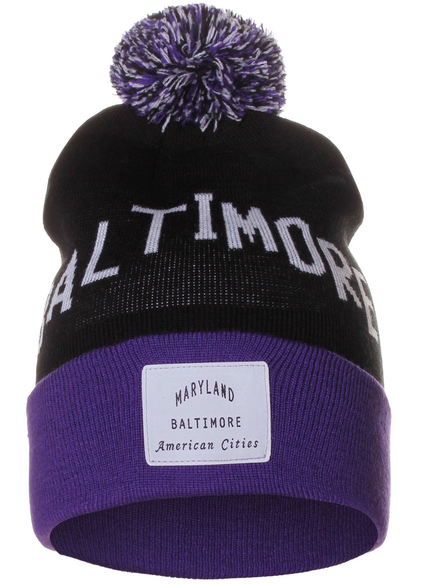 American Cities Baltimore Maryland Arch Letters Pom Pom Knit Hat Cap Beanie