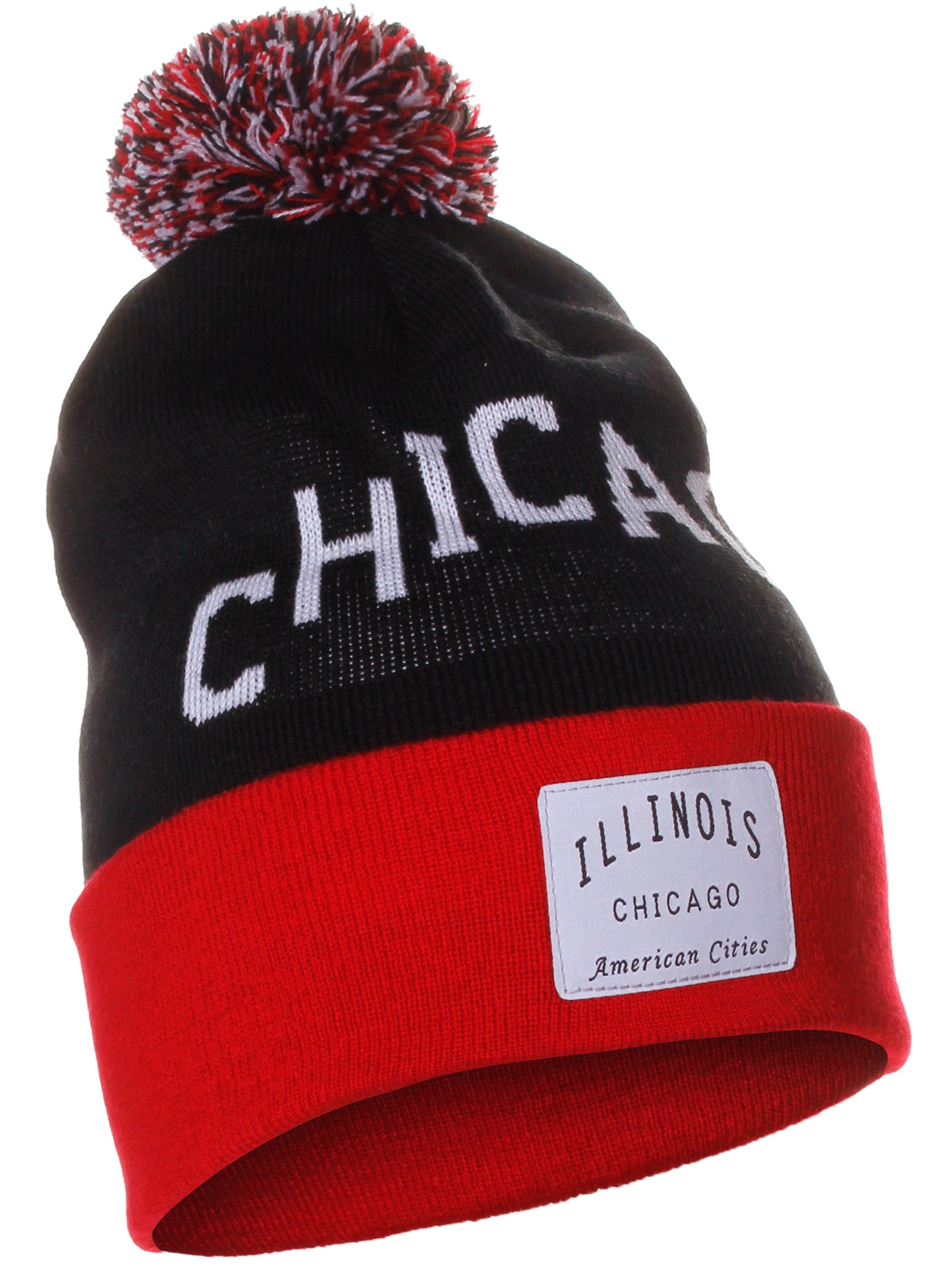 American Cities Chicago Illinois Arch Letters Pom Pom Knit Hat Cap Beanie