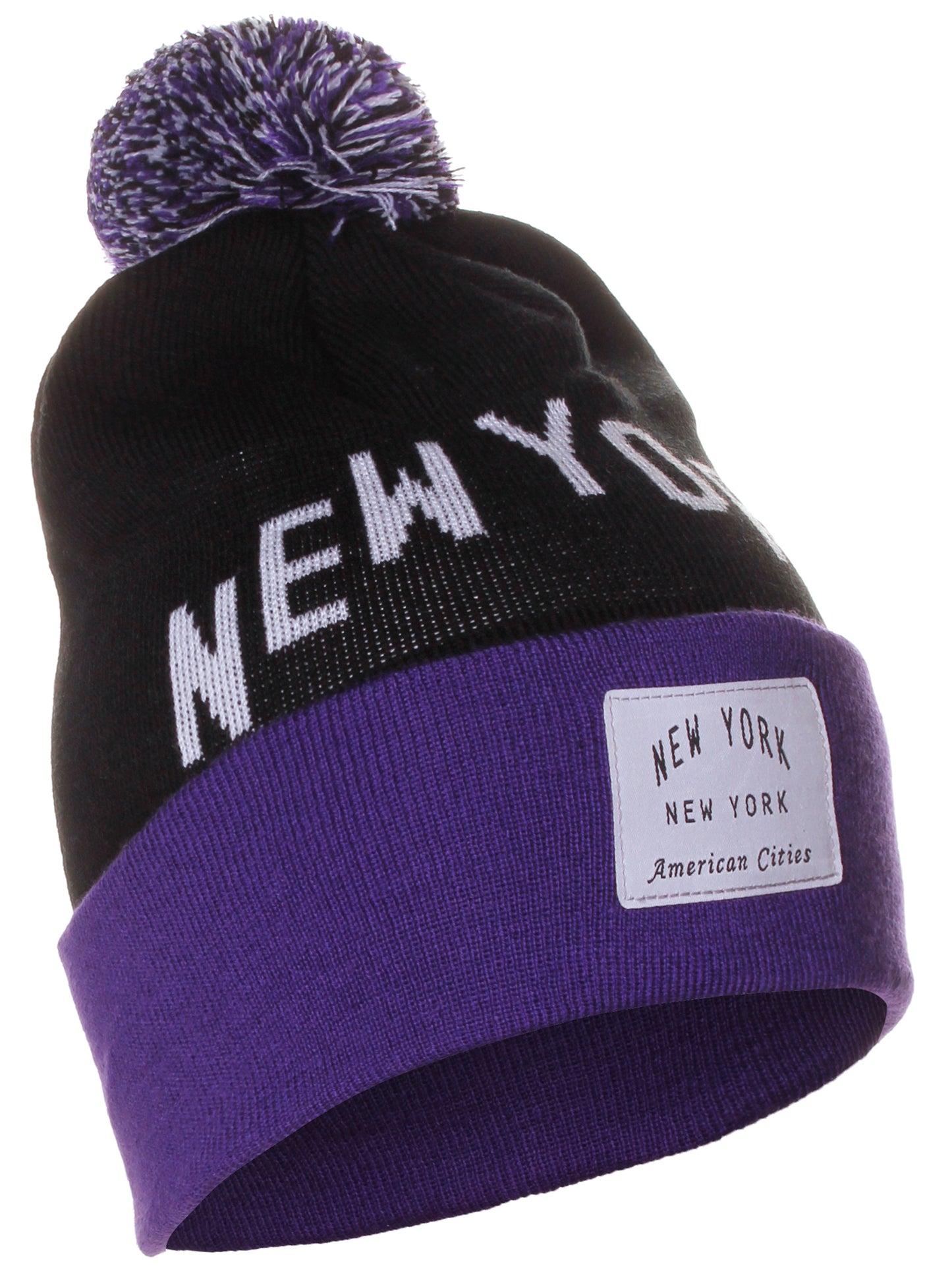 American Cities New York NY Arch Letters Pom Pom Knit Hat Cap Beanie