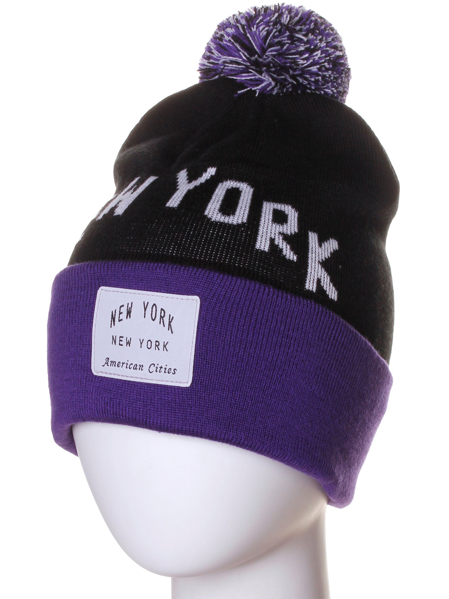 American Cities New York NY Arch Letters Pom Pom Knit Hat Cap Beanie