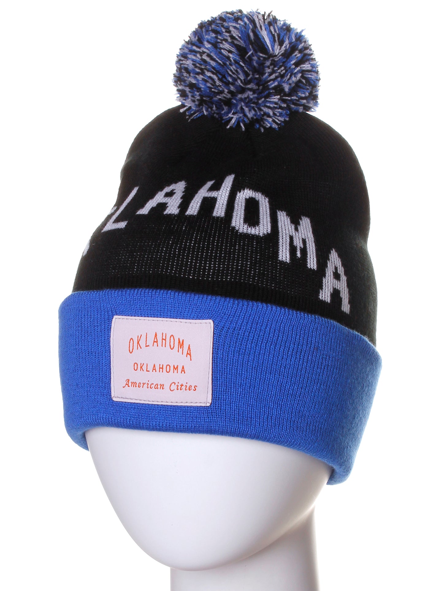 American Cities Oklahoma Arch Letters Pom Pom Knit Hat Cap Beanie
