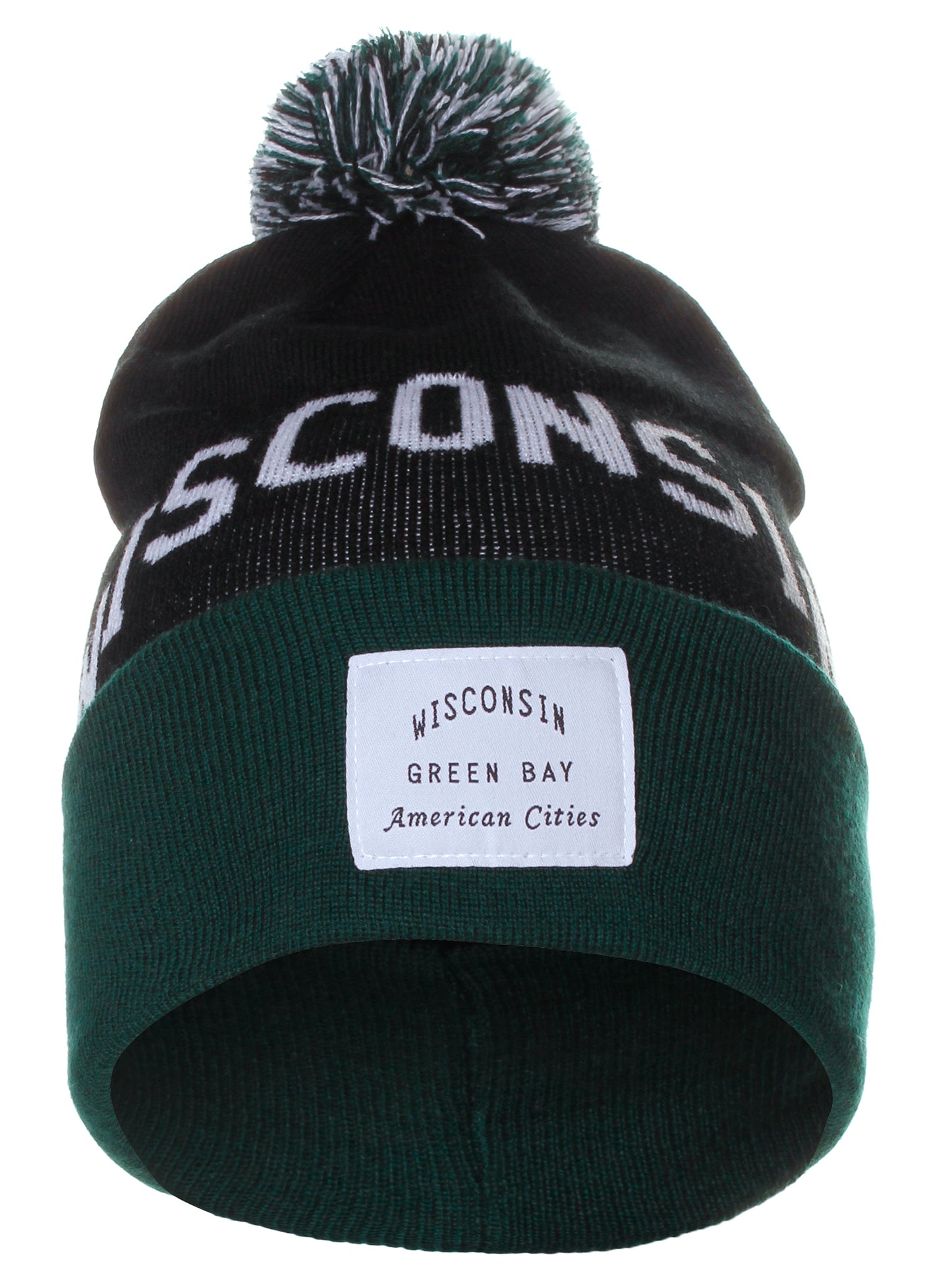 American Cities Wisconsin Green Bay Arch Letters Pom Pom Knit Hat Cap Beanie