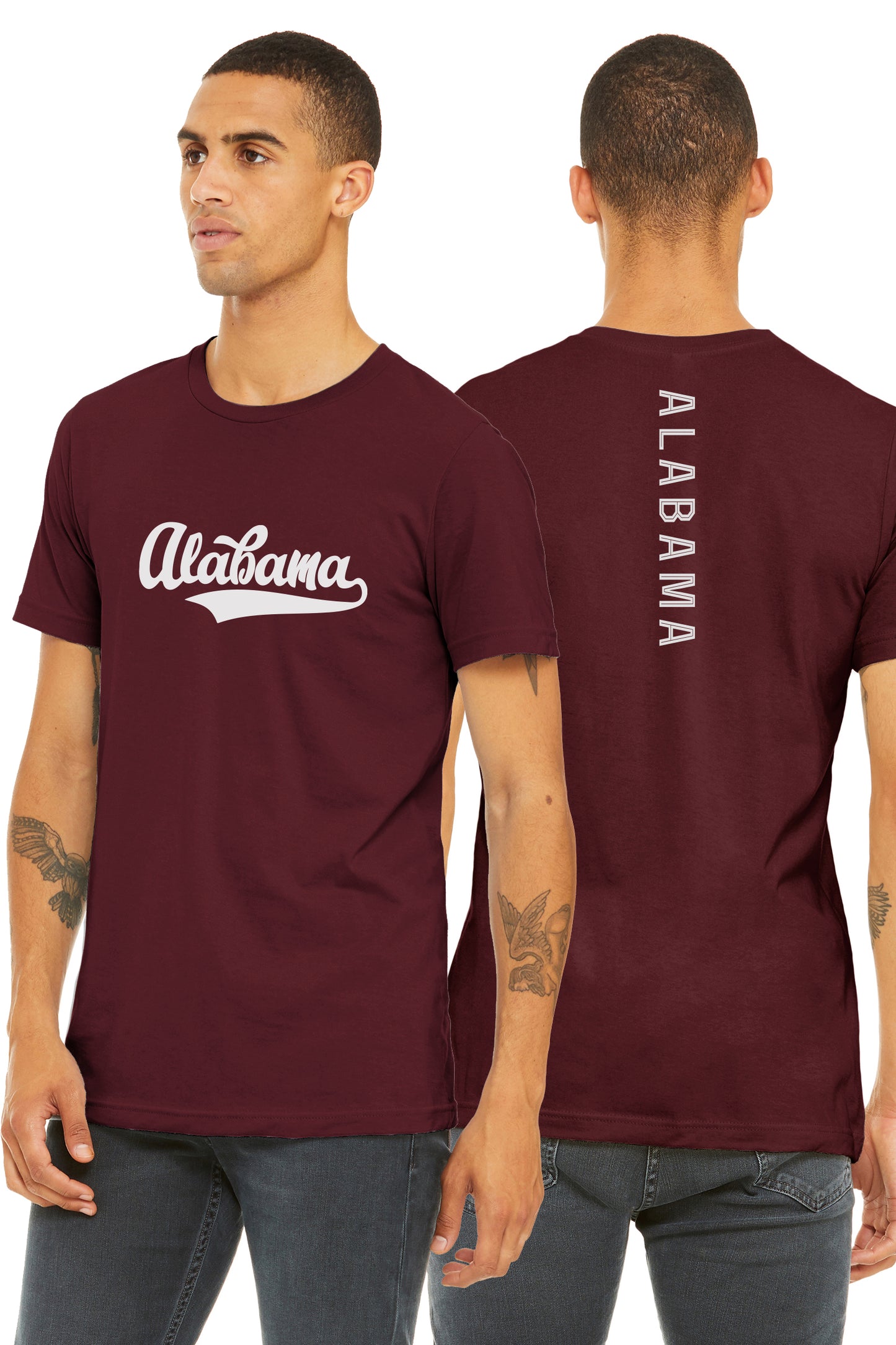Daxton Adult Unisex Tshirt Alabama Script with Vertical in The Middle Back