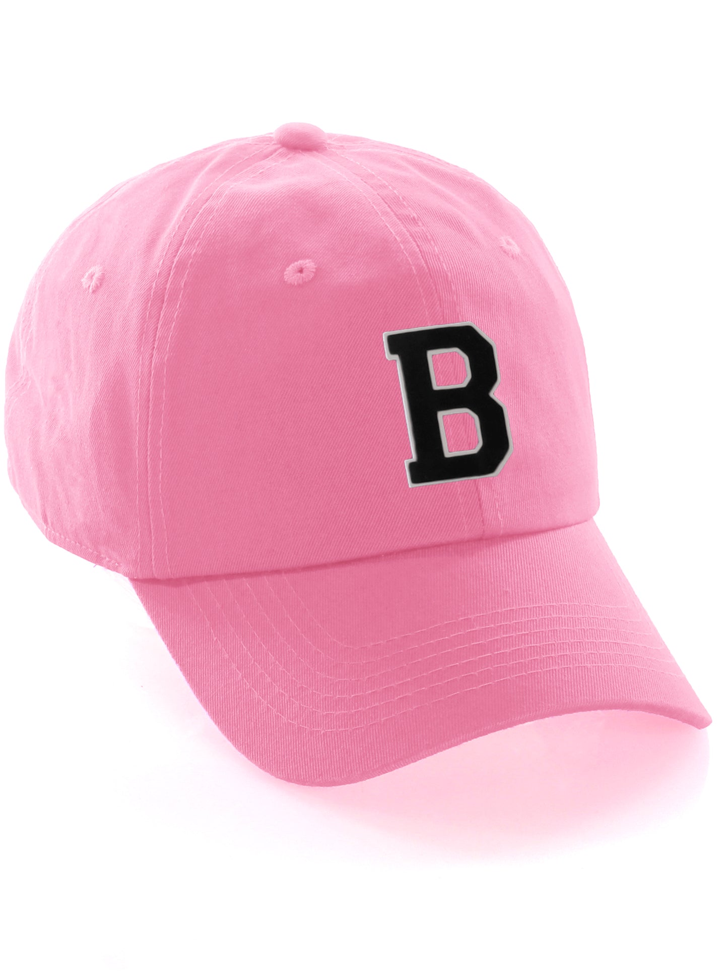 I&W Hatgear Customized Letter Initial Baseball Hat A to Z Team Colors, Pink Cap White Black