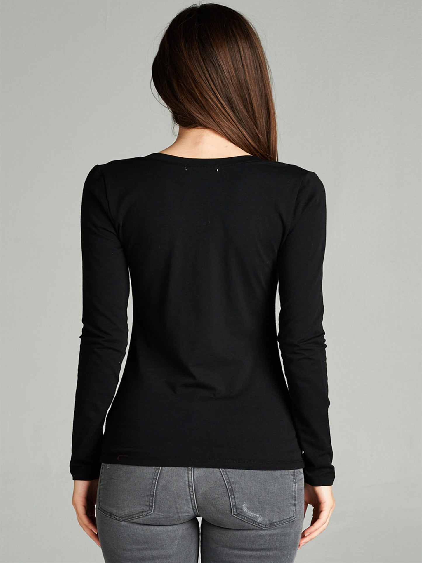 Emmalise Women's Junior and Plus Size Vneck Tshirt Long Sleeves Shirt Tee