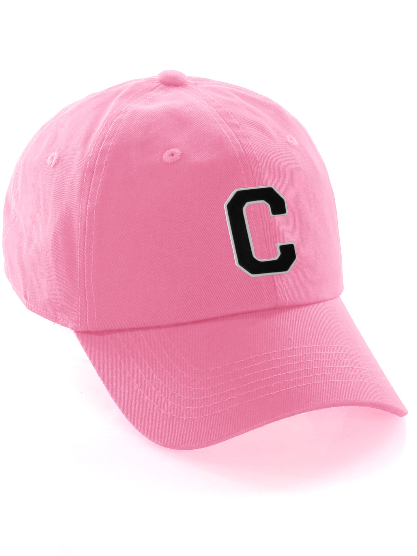 I&W Hatgear Customized Letter Initial Baseball Hat A to Z Team Colors, Pink Cap White Black