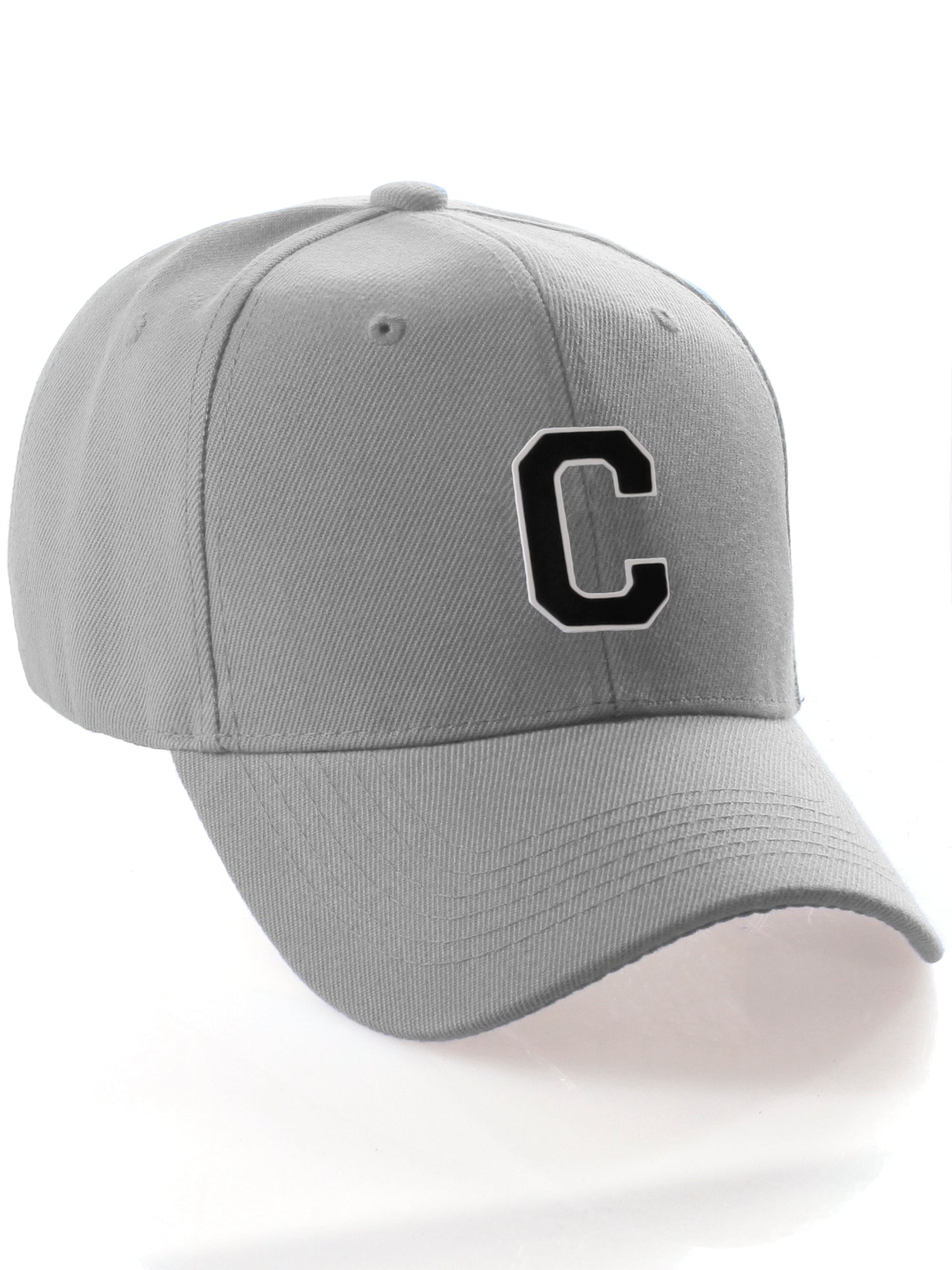 Classic Baseball Hat Custom A to Z Initial Team Letter, Lt Gray Cap White Black