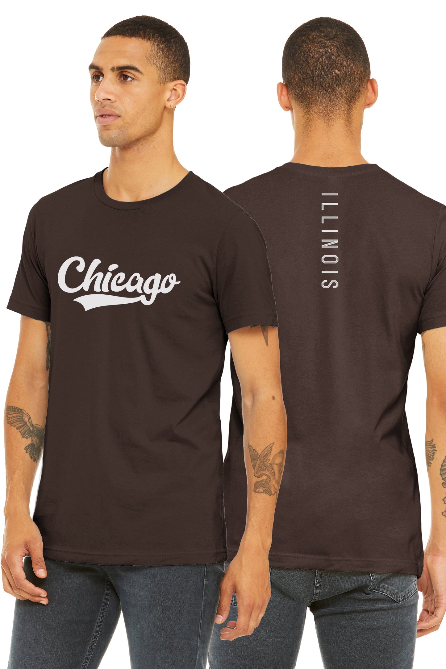 Daxton Adult Unisex Tshirt Chicago Script with Illinois Vertical on the Back