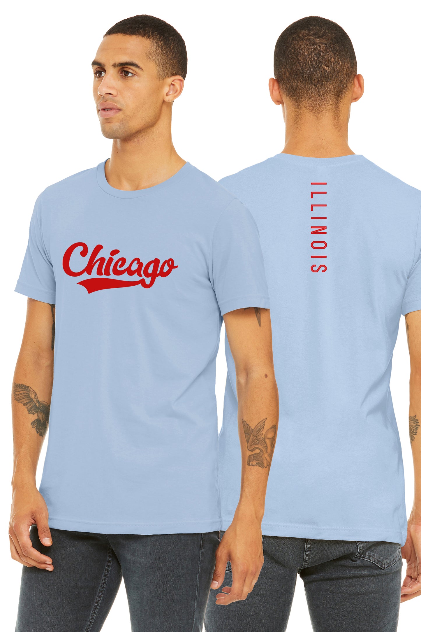 Daxton Adult Unisex Tshirt Chicago Script with Illinois Vertical on the Back