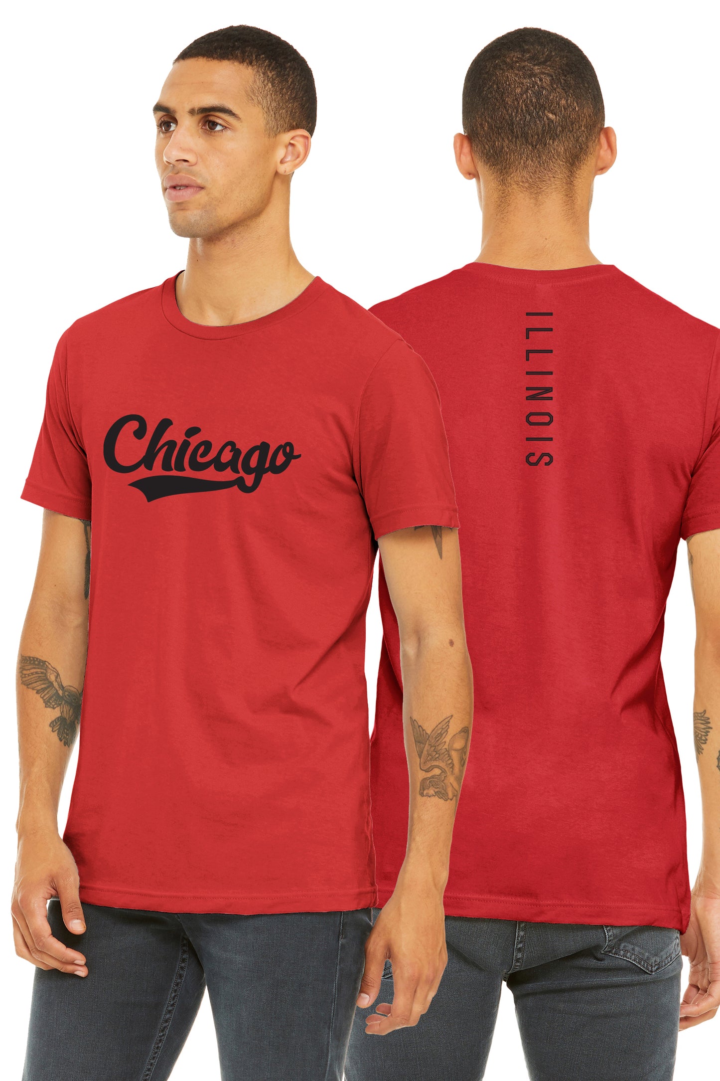Daxton Adult Unisex Tshirt Chicago Script with Illinois Vertical on the Back
