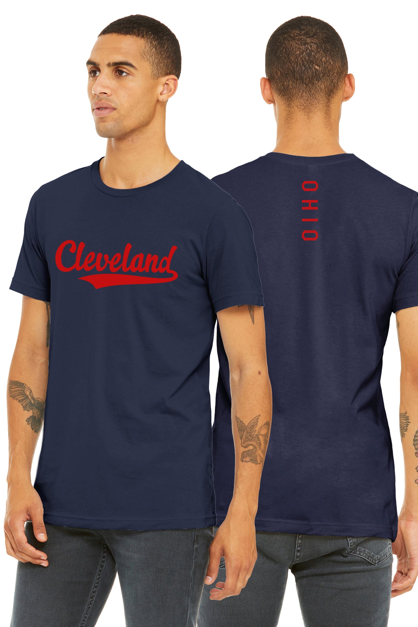 Daxton Adult Unisex Tshirt Cleveland Script with Ohio Vertical on the Back