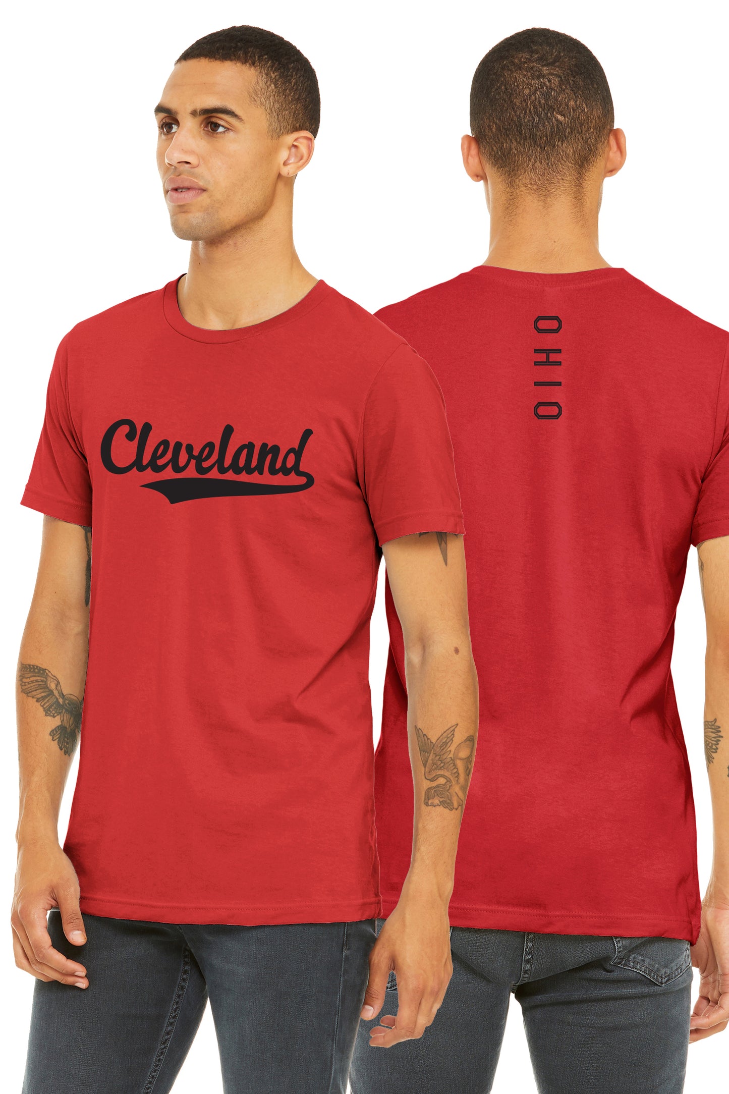 Daxton Adult Unisex Tshirt Cleveland Script with Ohio Vertical on the Back