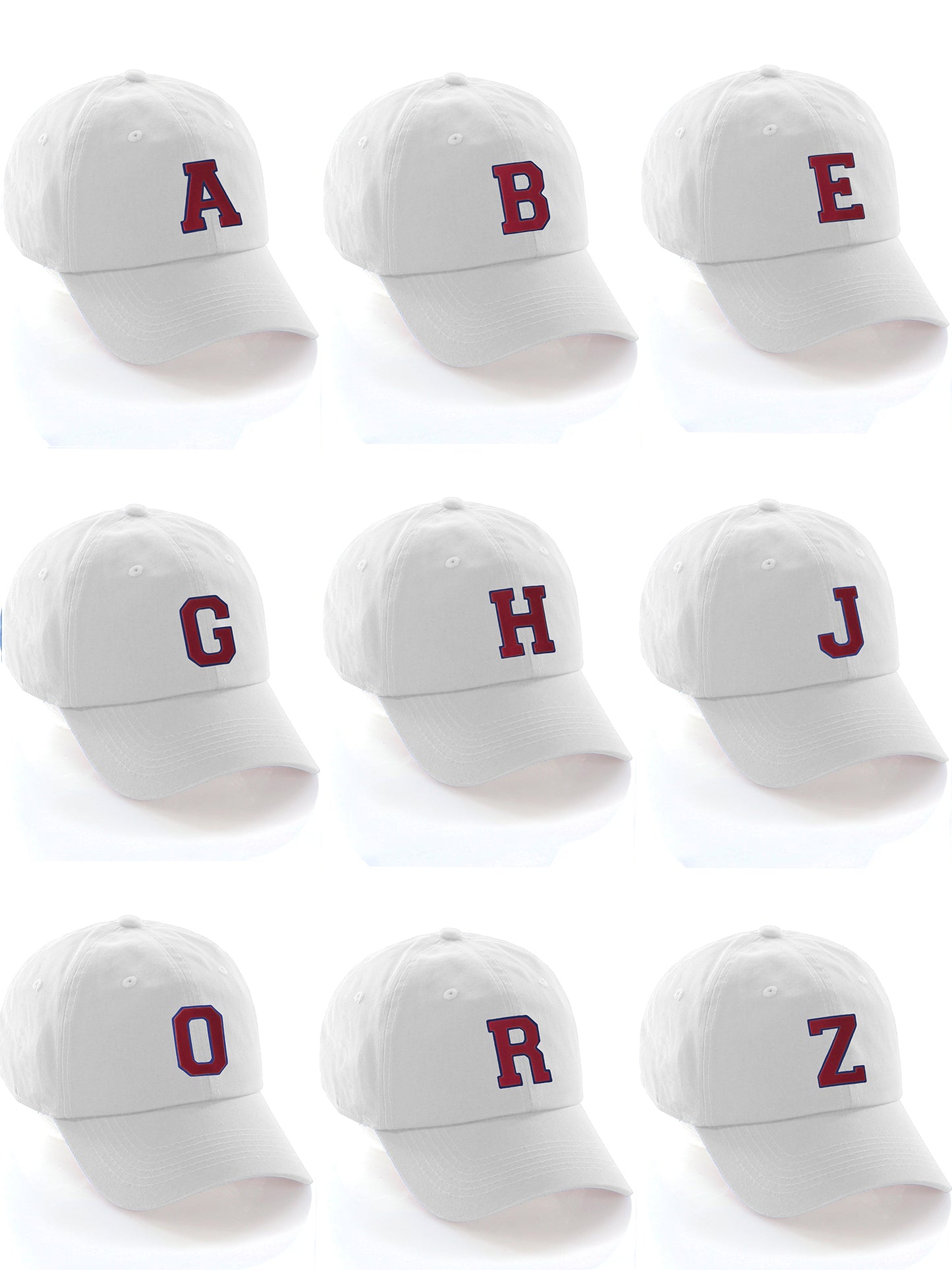 I&W Hatgear Customized Letter Initial Baseball Hat A to Z Team Colors, White Cap Blue Red