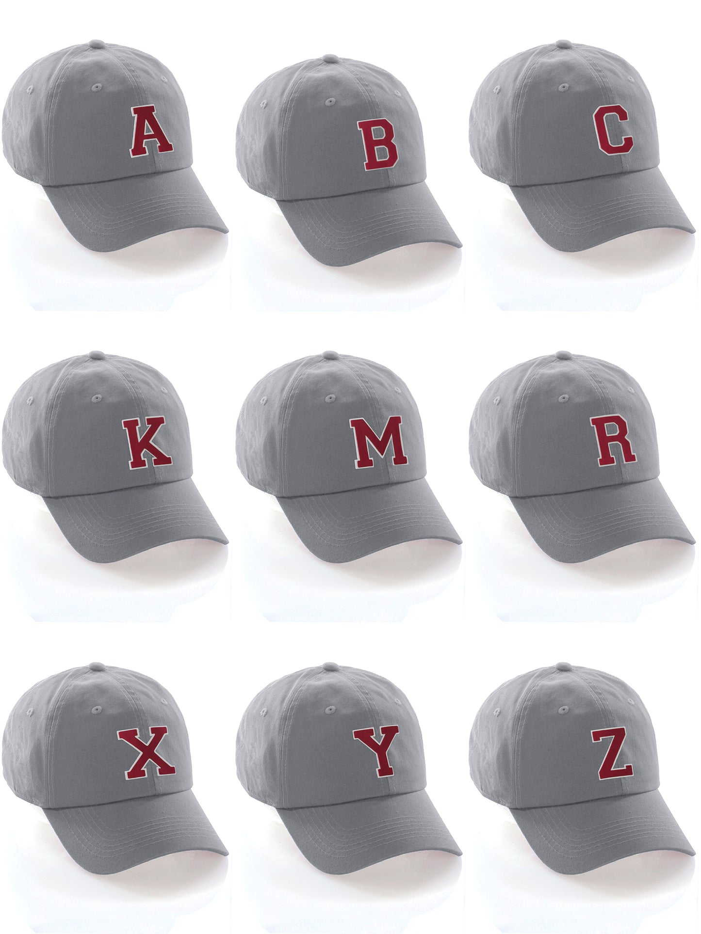 I&W Hatgear Customized Letter Initial Baseball Hat A to Z Team Colors, Light Grey White Red
