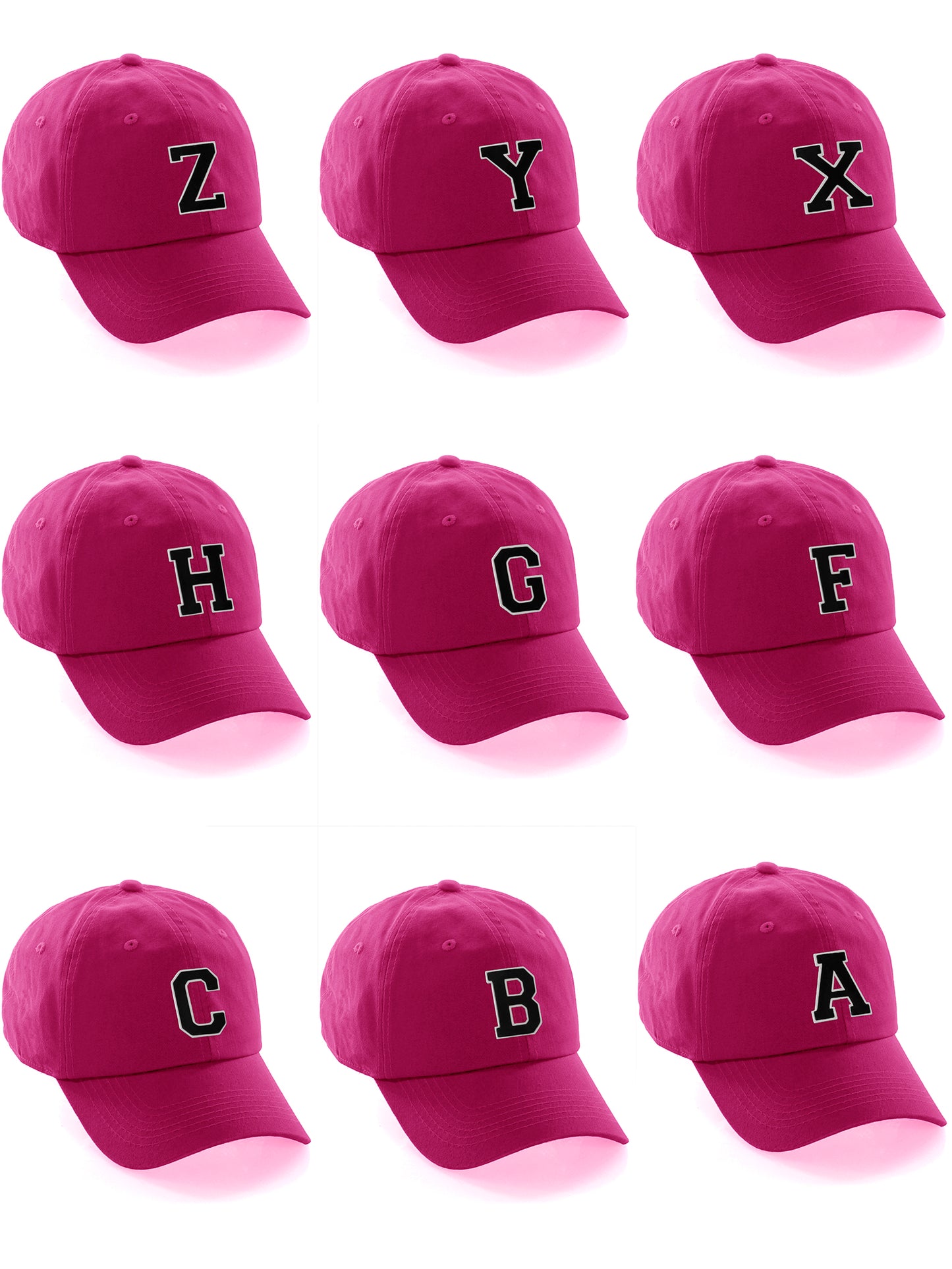 I&W Hatgear Customized Letter Initial Baseball Hat A to Z Team Colors, Hot Pink Hat Wh Blck