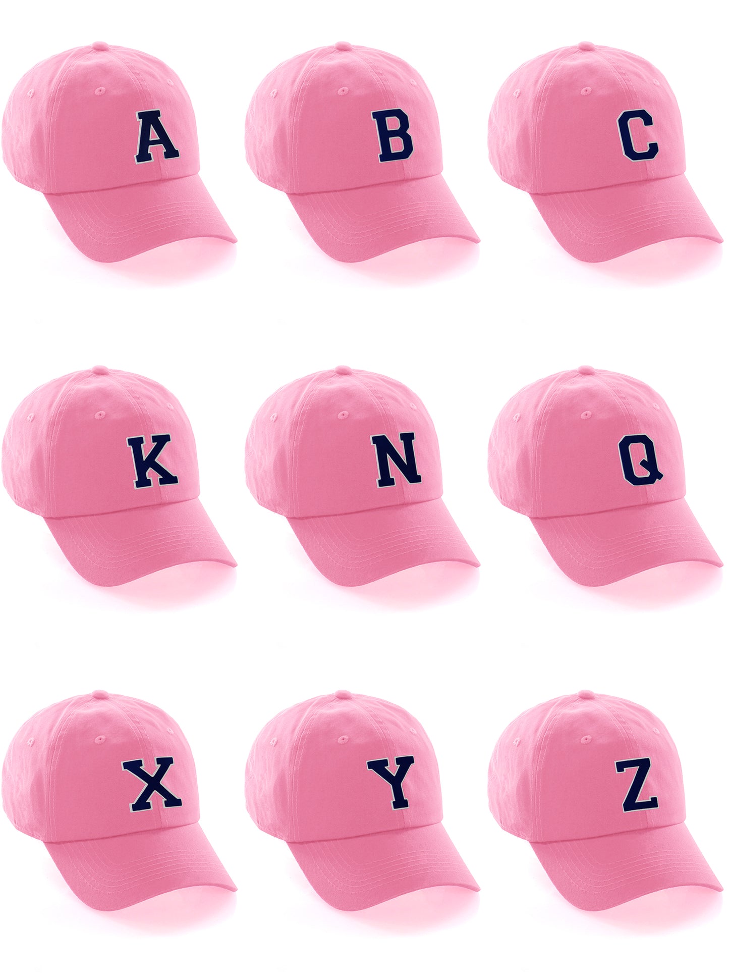 I&W Hatgear Customized Letter Initial Baseball hat A to Z Team Colors, Pink Cap White Navy
