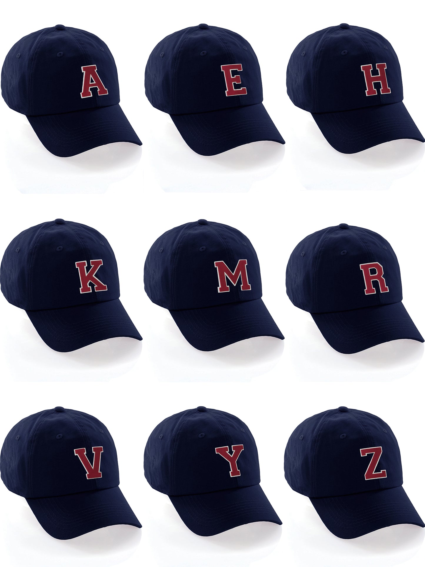 I&W Hatgear Customized Letter Initial Baseball Hat A to Z Team Colors, Navy Cap White Red