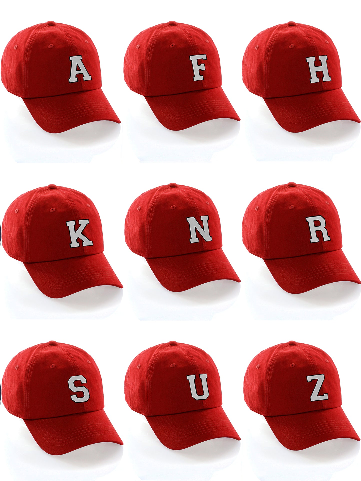 Customized letter Initial Baseball Hat A to Z Team Colors, Red Cap White Black