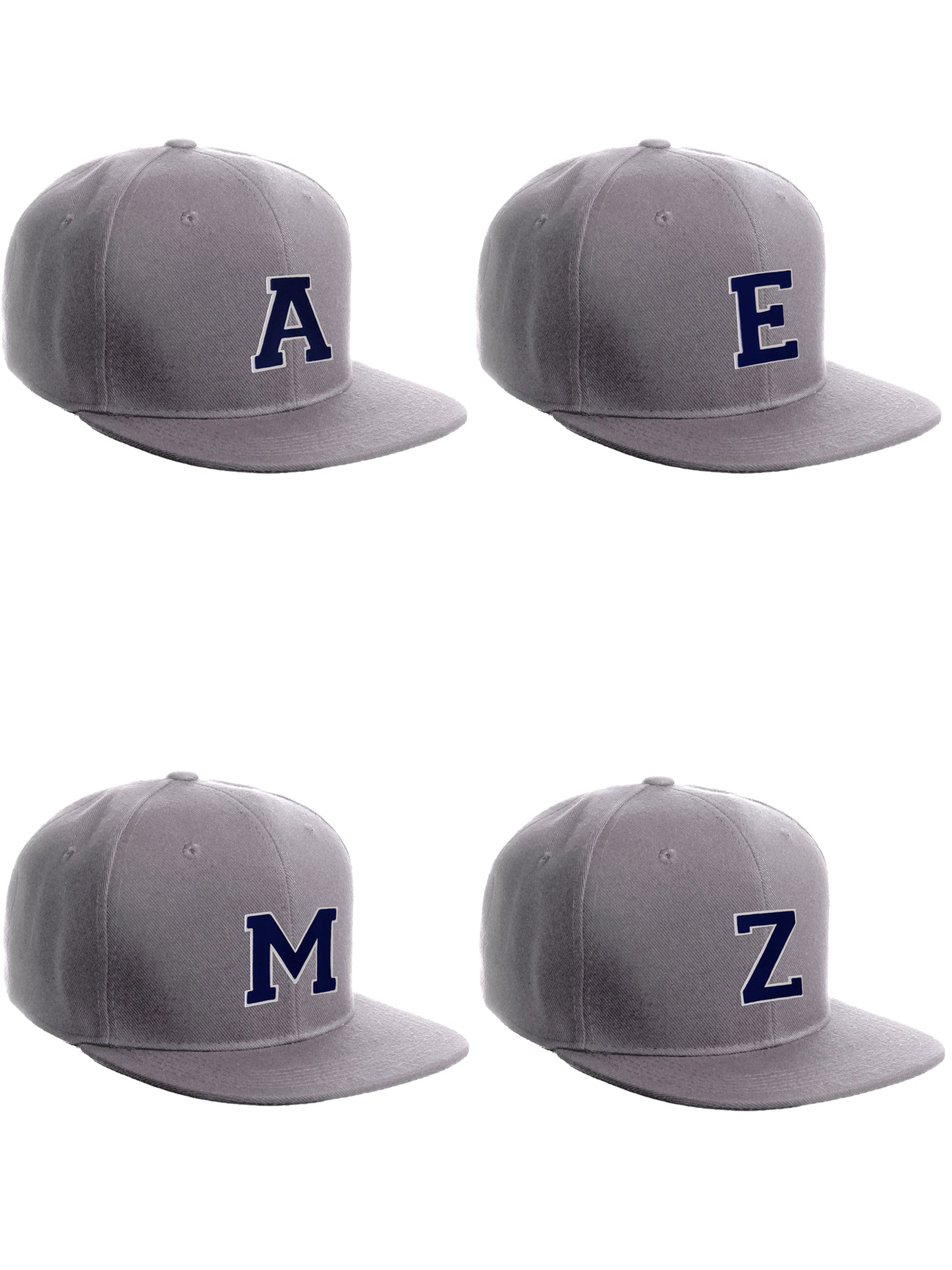 Classic Snapback Hat Custom A to Z Initial Letters, Light Grey Cap White Navy