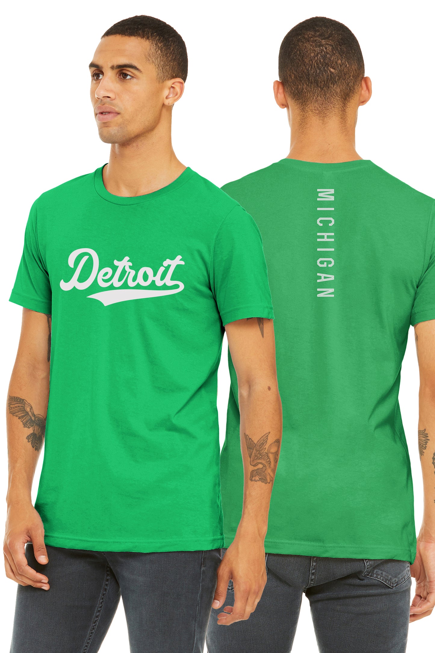 Daxton Adult Unisex Tshirt Detroit Script with Michigan Vertical on the Back