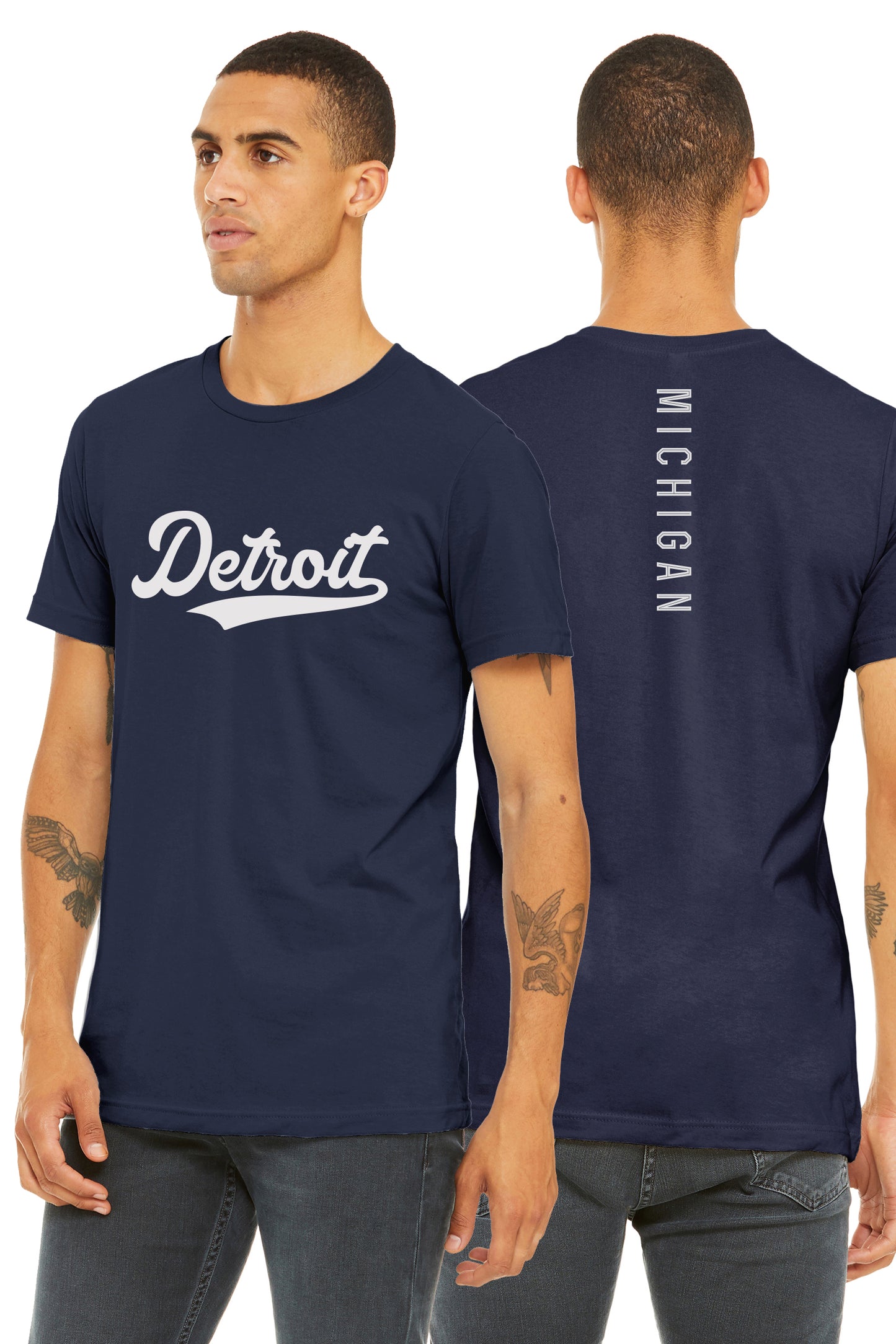 Daxton Adult Unisex Tshirt Detroit Script with Michigan Vertical on the Back