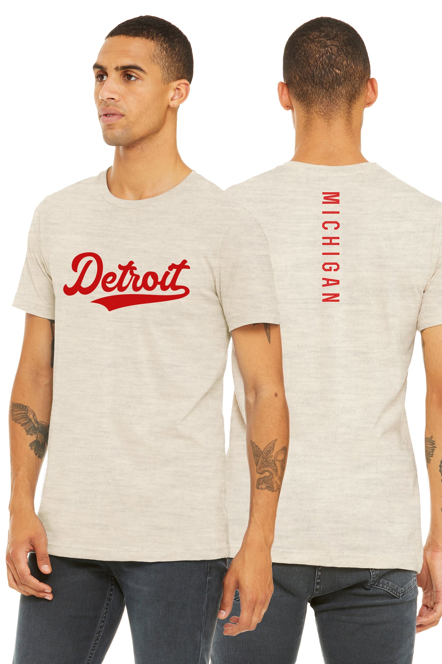 Daxton Adult Unisex Tshirt Detroit Script with Michigan Vertical on the Back