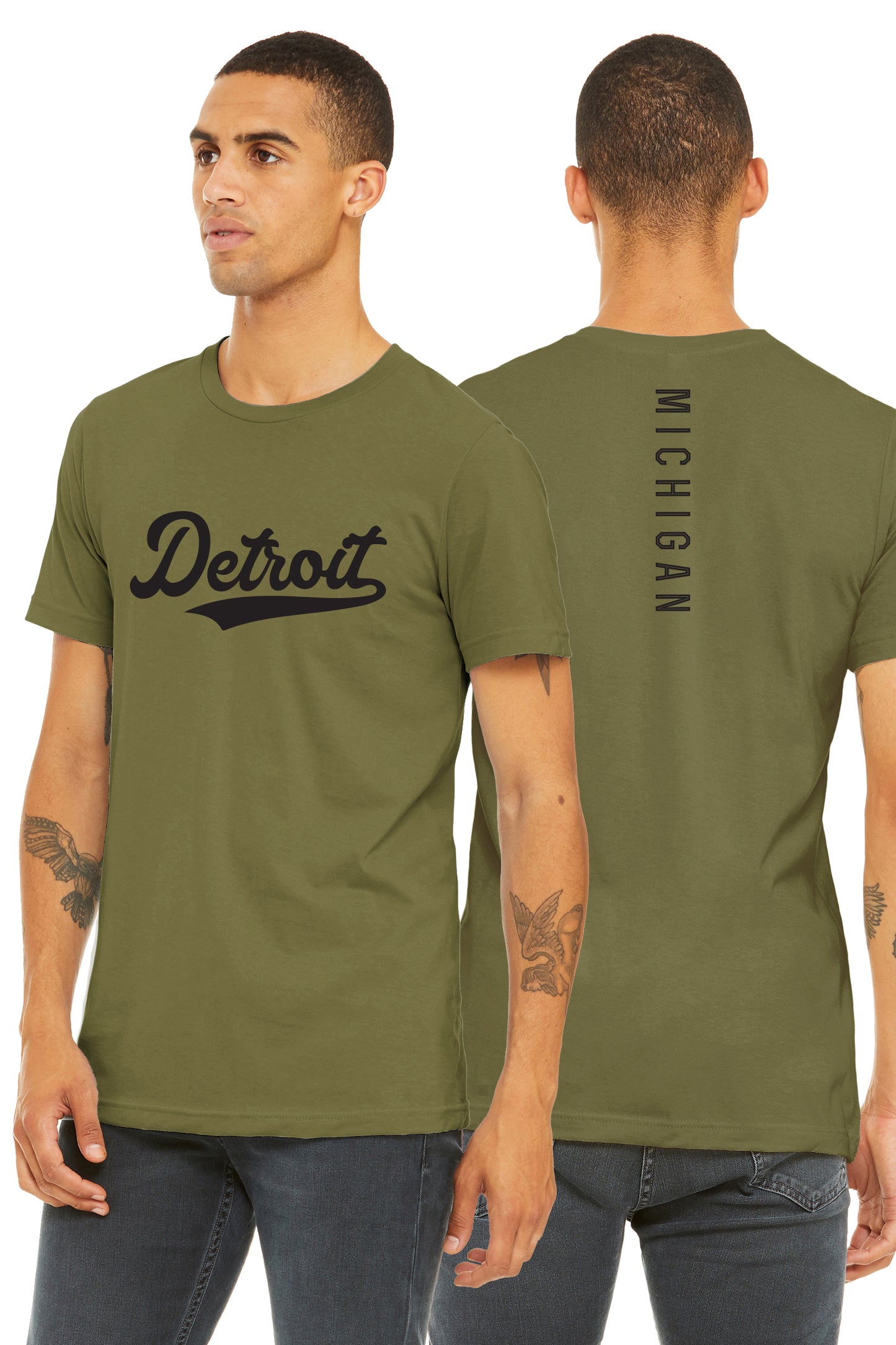 Daxton Adult Unisex Tshirt Detroit Script with Michigan Vertical on the Back
