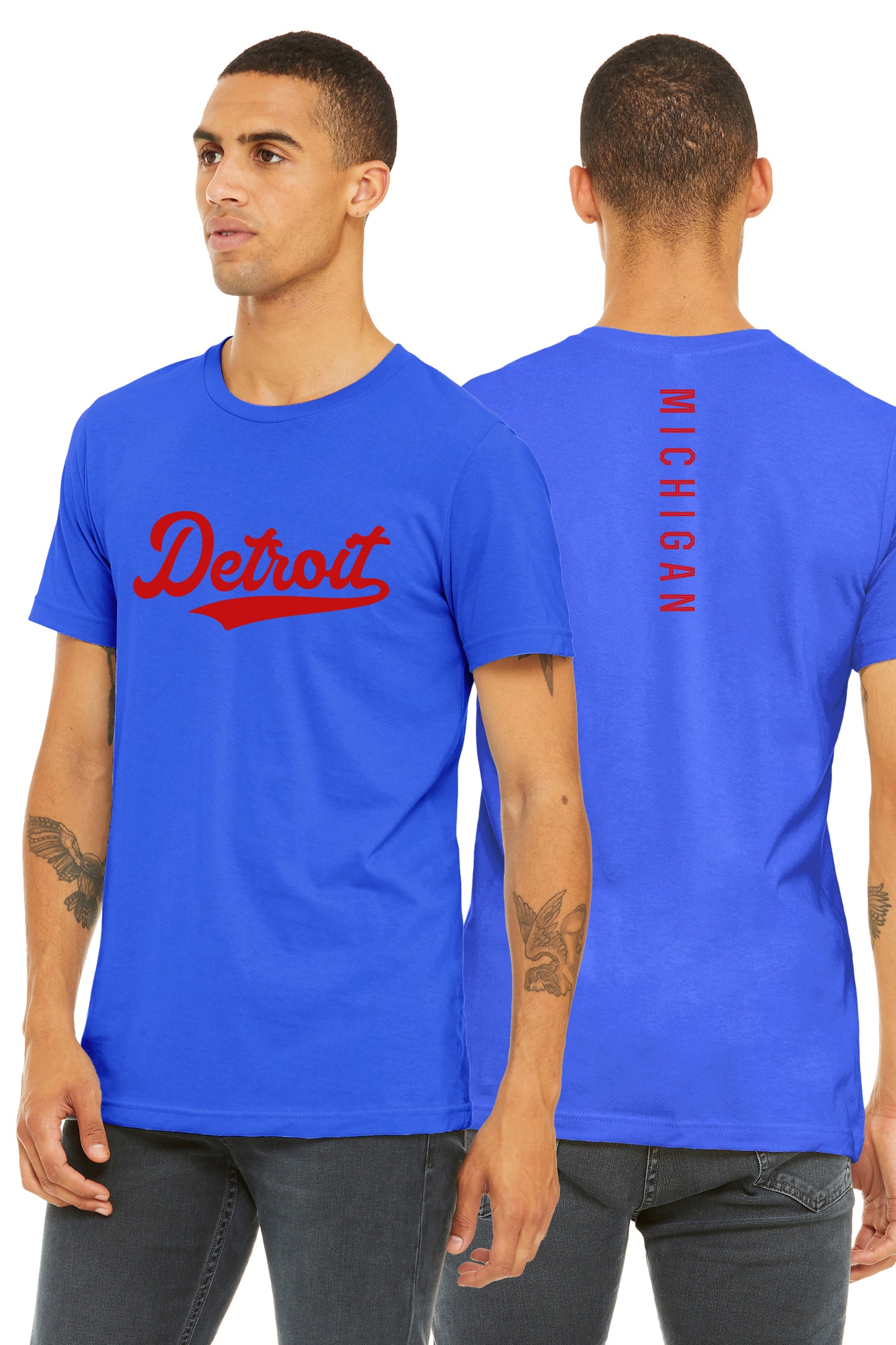 Daxton Adult Unisex Tshirt Detroit Script with Michigan Vertical on the Back